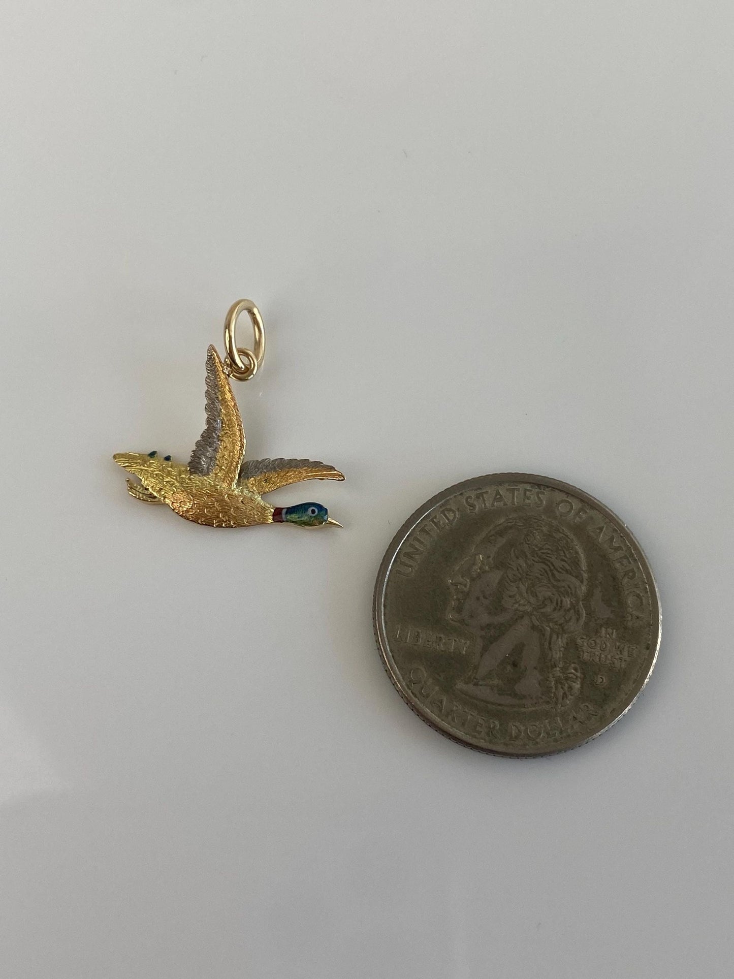 Vintage 15k & 18k Tri Tone Gold Enamel Mallard Duck Charm