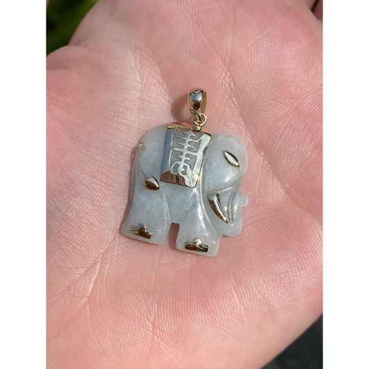 Vintage Solid 14k Yellow Gold Jade Elephant Charm