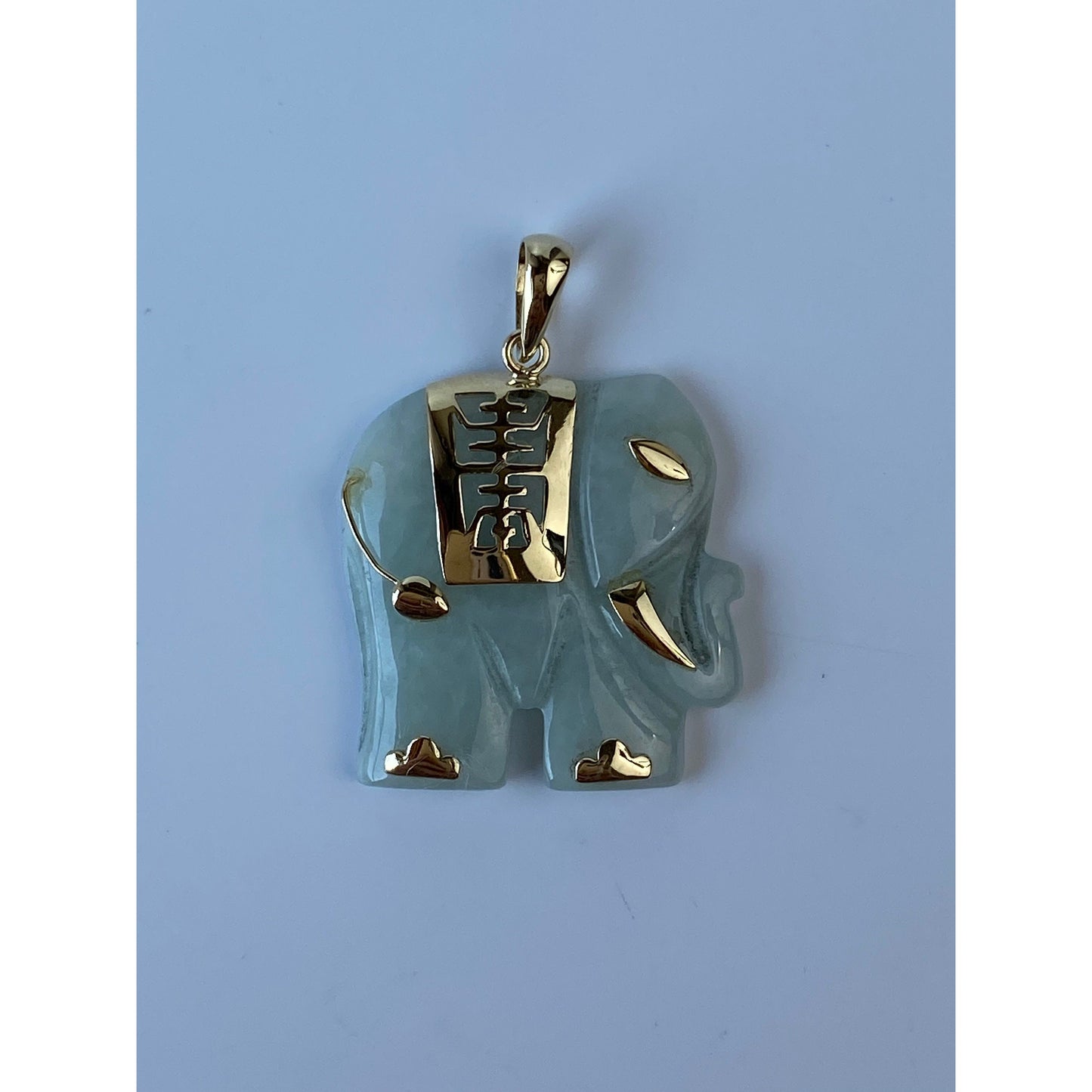 Vintage Solid 14k Yellow Gold Jade Elephant Charm