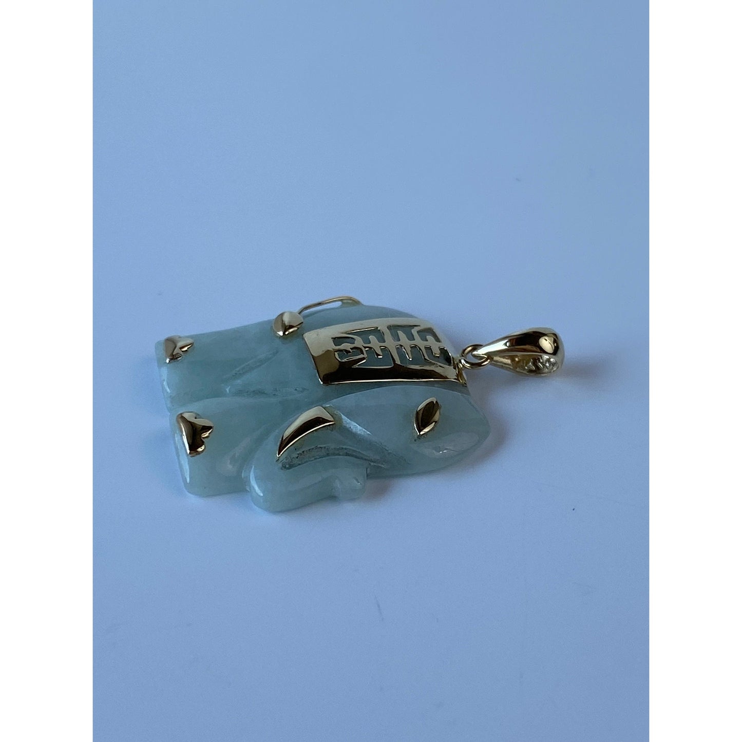 Vintage Solid 14k Yellow Gold Jade Elephant Charm