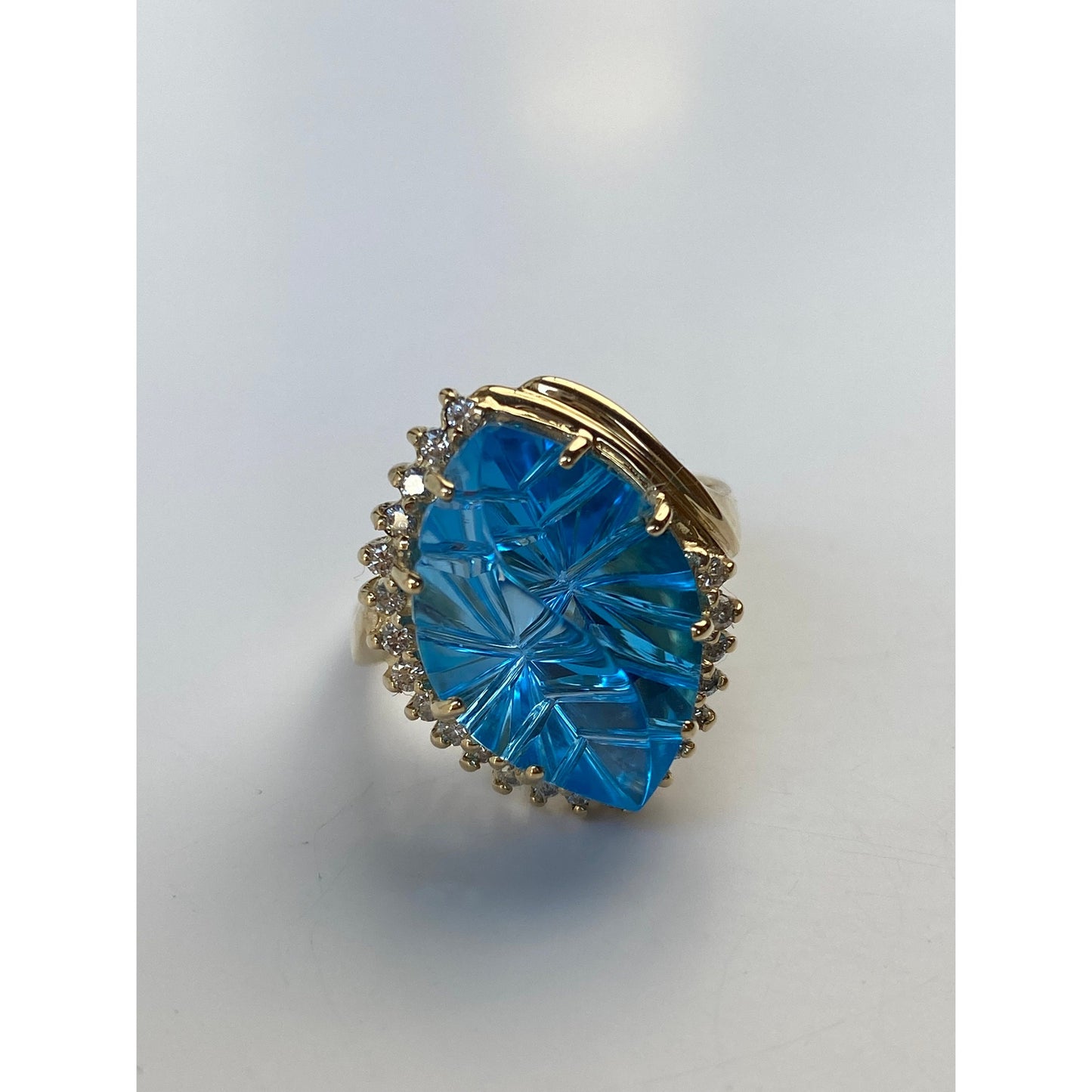 Vintage Solid 14k Yellow Gold Large Topaz Diamond Ring - Size 6