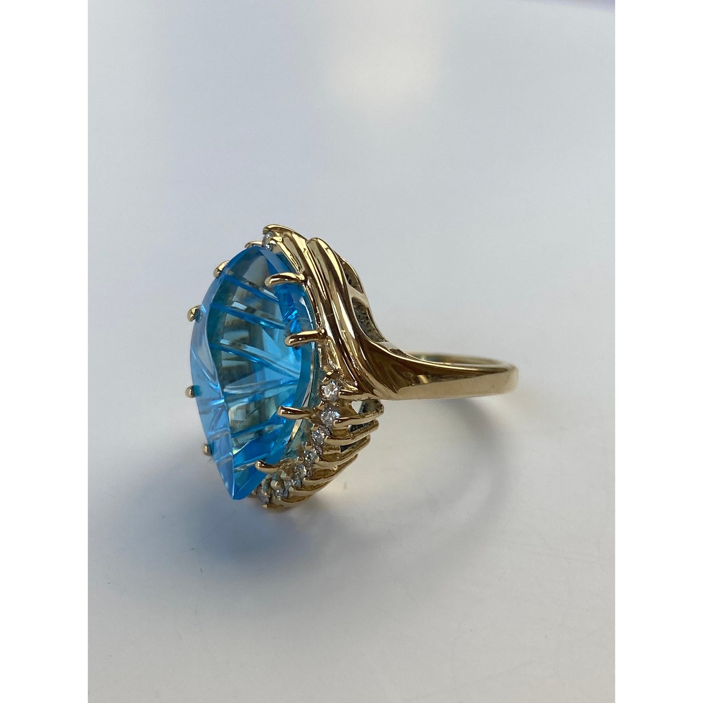 Vintage Solid 14k Yellow Gold Large Topaz Diamond Ring - Size 6