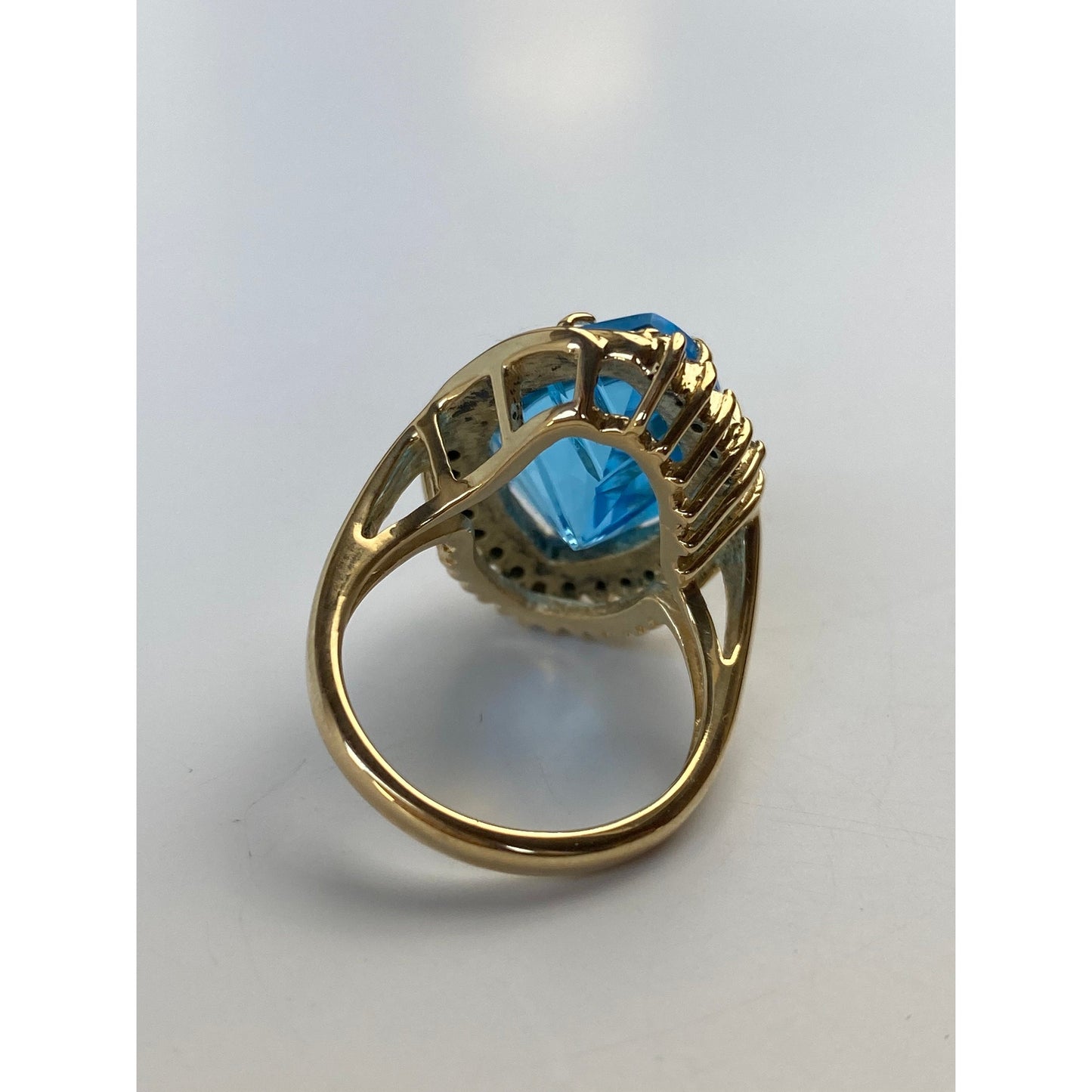 Vintage Solid 14k Yellow Gold Large Topaz Diamond Ring - Size 6