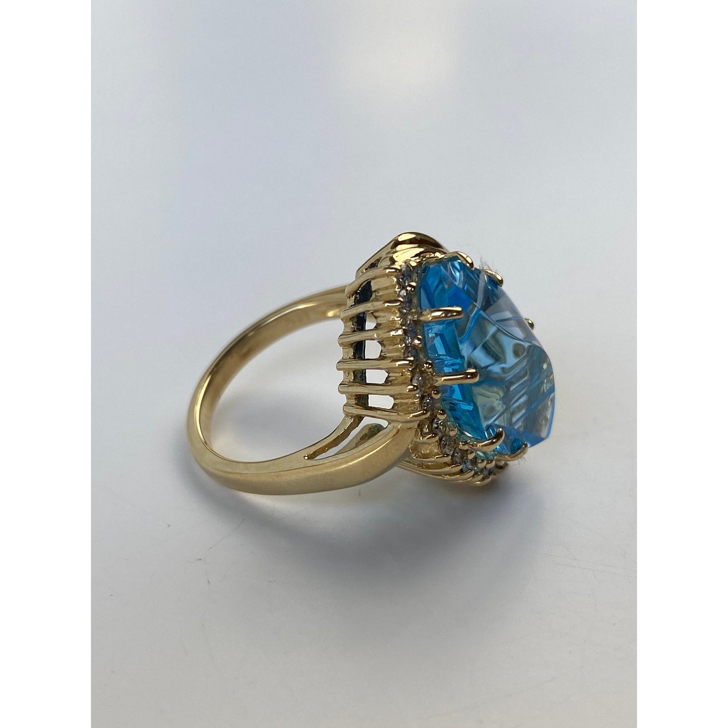 Vintage Solid 14k Yellow Gold Large Topaz Diamond Ring - Size 6