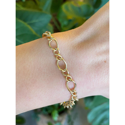 Vintage Solid 14k Yellow Gold Fancy Chain Bracelet - 7 inches