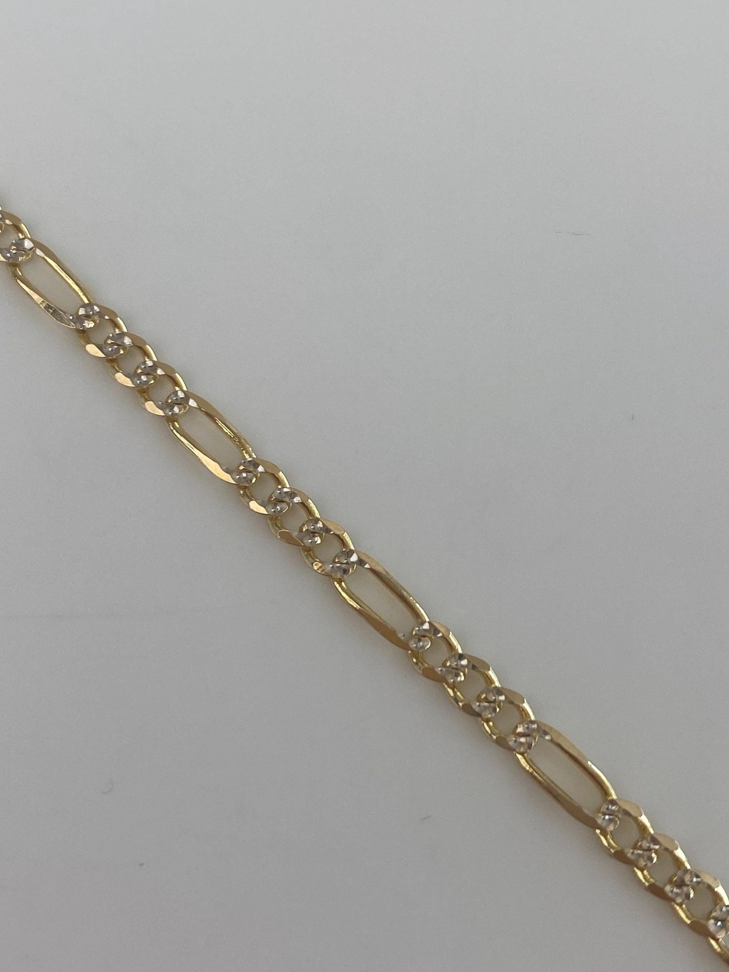 Vintage Solid 14k White & Yellow Gold Diamond Cut Figaro Chain Bracelet - 7 inches