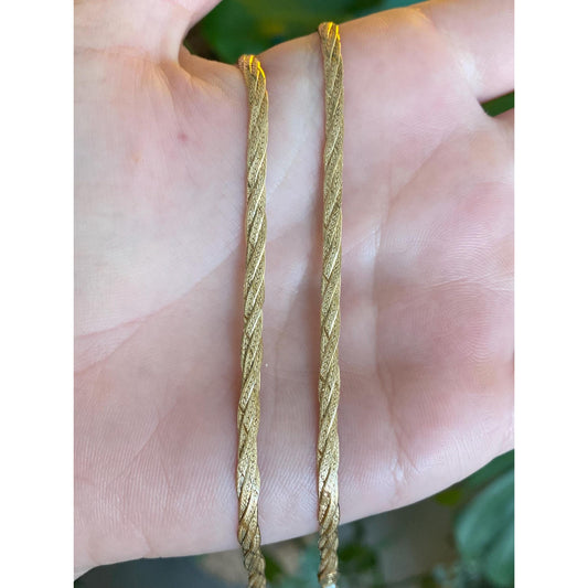 Vintage Solid 14k Yellow Gold Braided Flat Chain Necklace - 18 inches