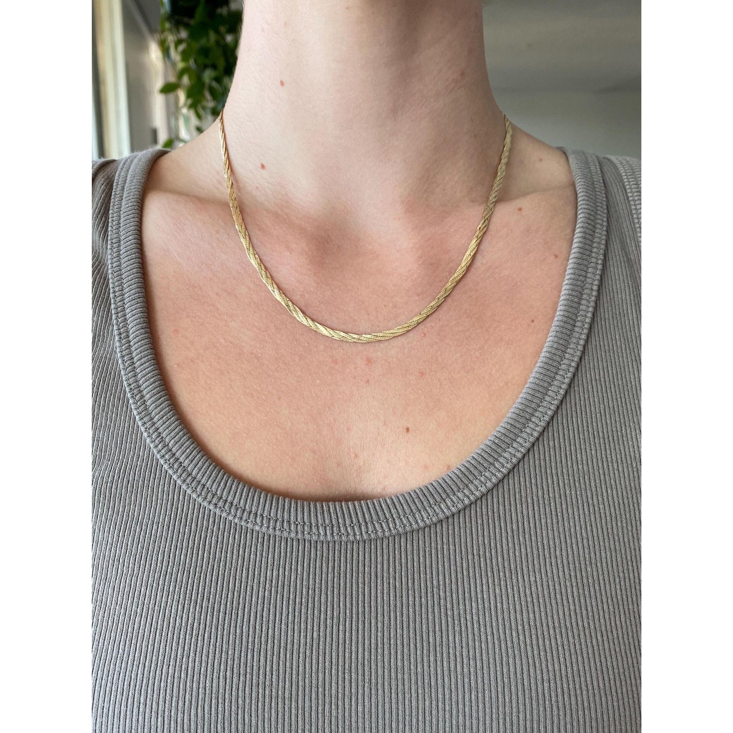 Vintage Solid 14k Yellow Gold Braided Flat Chain Necklace - 18 inches