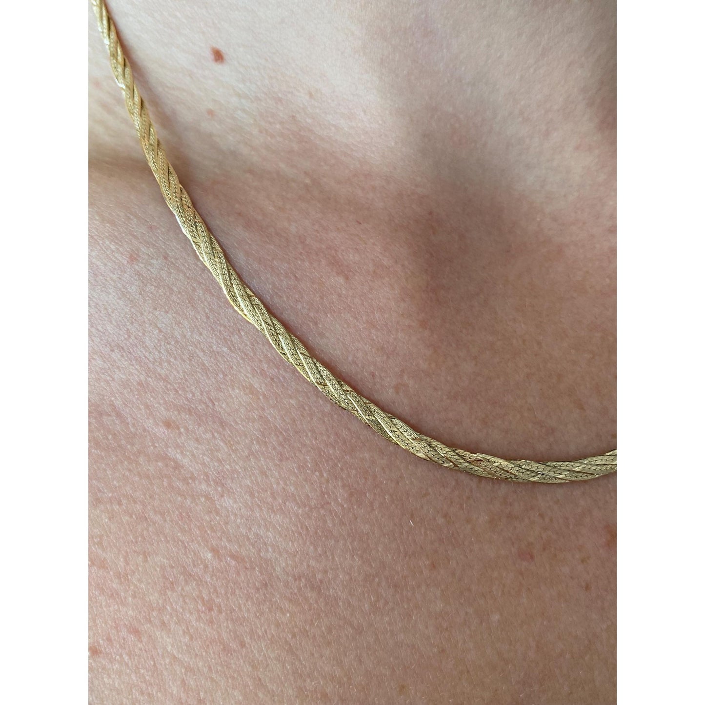 Vintage Solid 14k Yellow Gold Braided Flat Chain Necklace - 18 inches