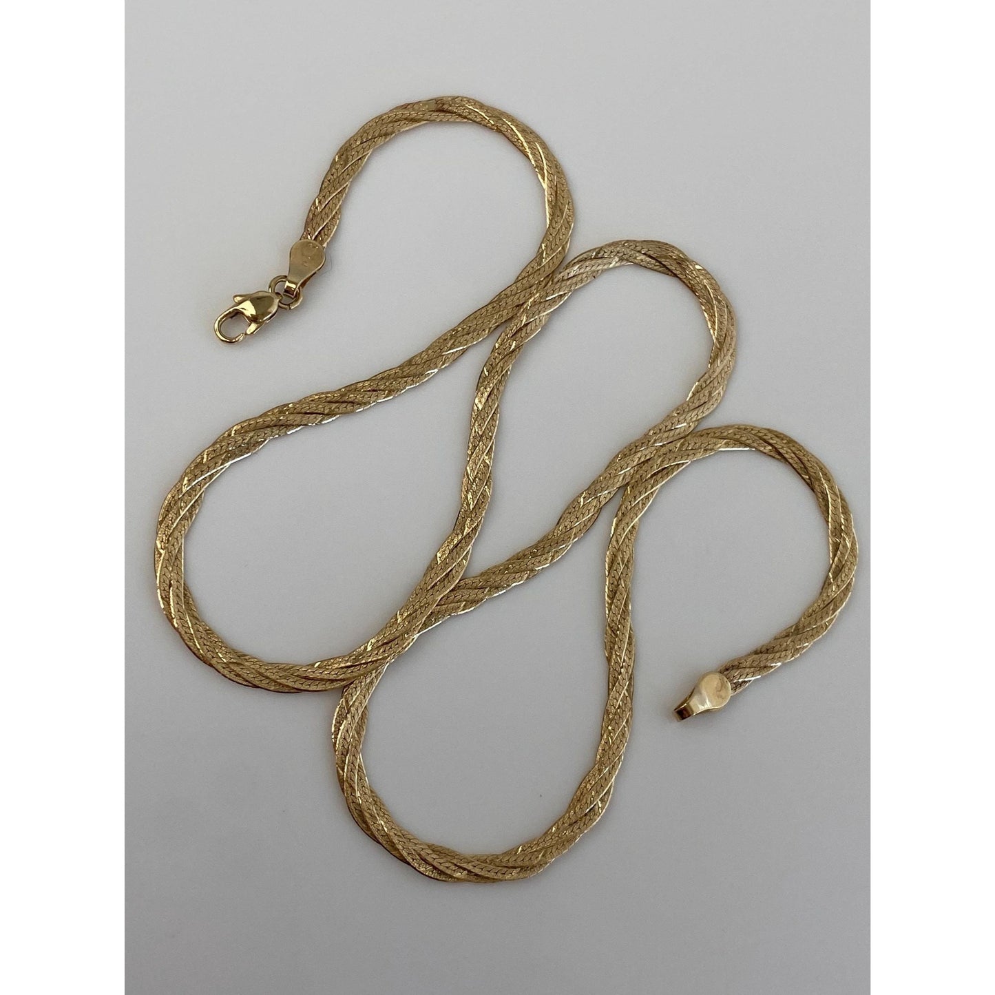 Vintage Solid 14k Yellow Gold Braided Flat Chain Necklace - 18 inches