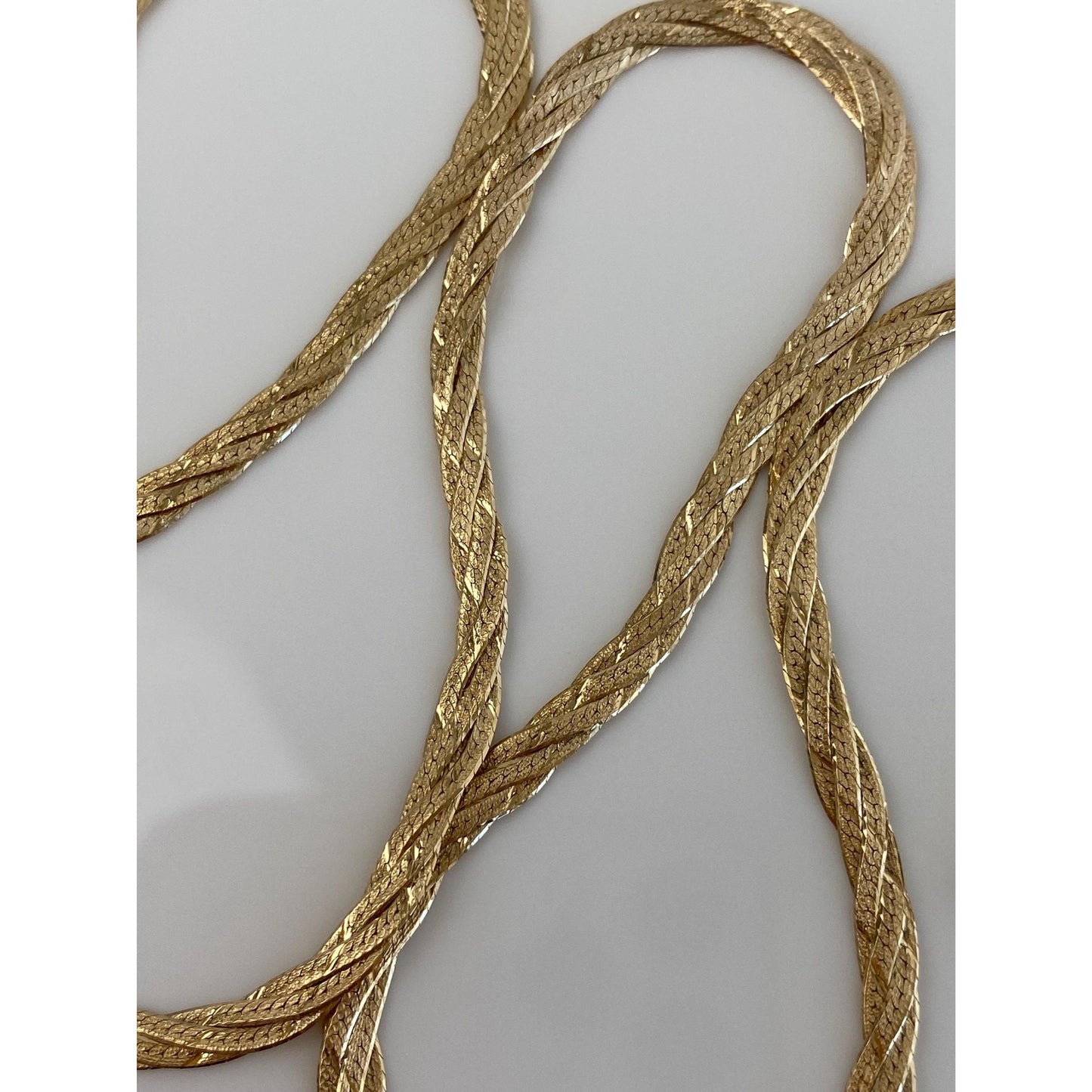 Vintage Solid 14k Yellow Gold Braided Flat Chain Necklace - 18 inches
