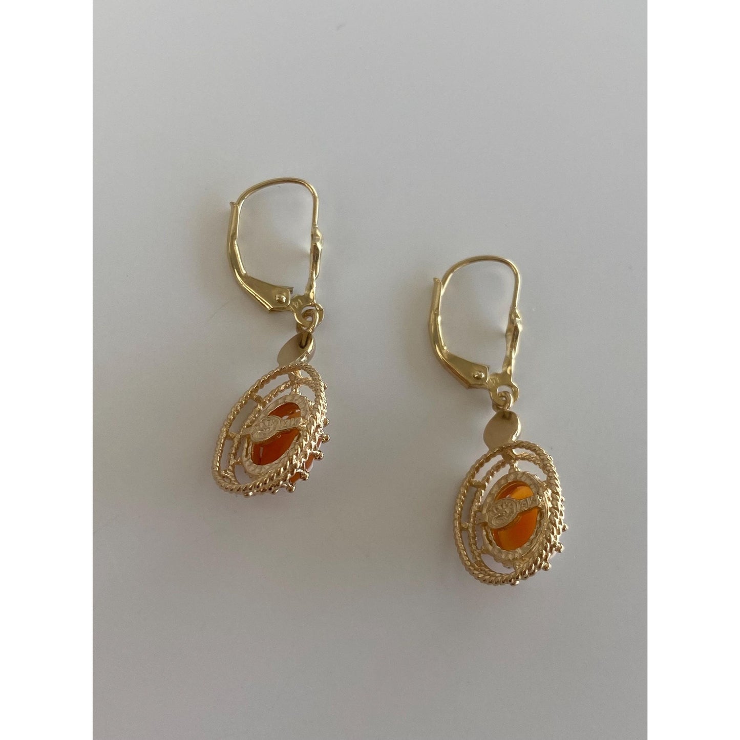 Vintage Solid 14k Yellow Gold Cameo Dangle Earrings