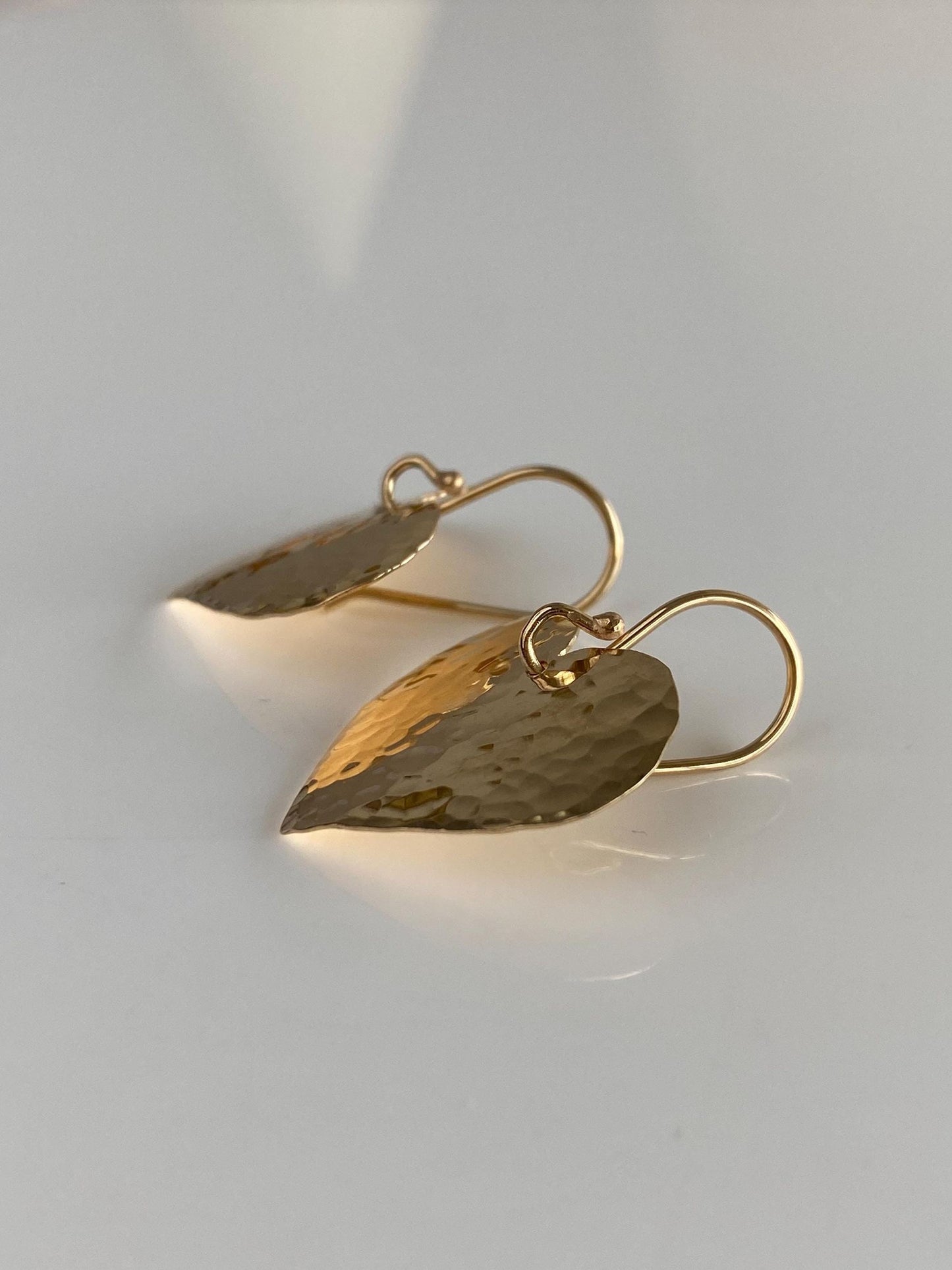 Vintage Solid 14k Hammered Texture Heart Dangle Earrings