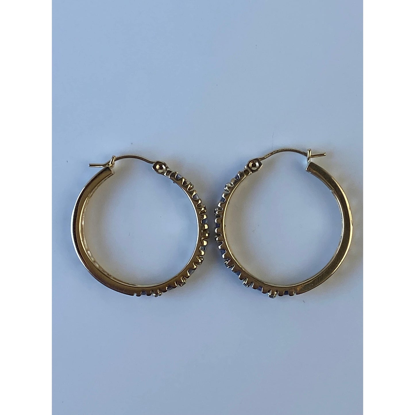 Solid 14k Yellow Gold Light Blue Cubic Zirconia Hoop Earrings