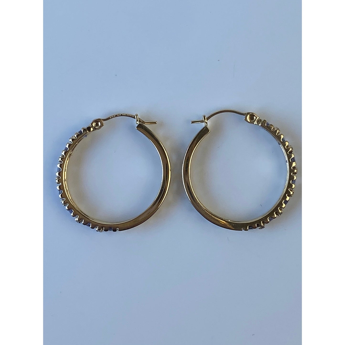 Solid 14k Yellow Gold Light Blue Cubic Zirconia Hoop Earrings