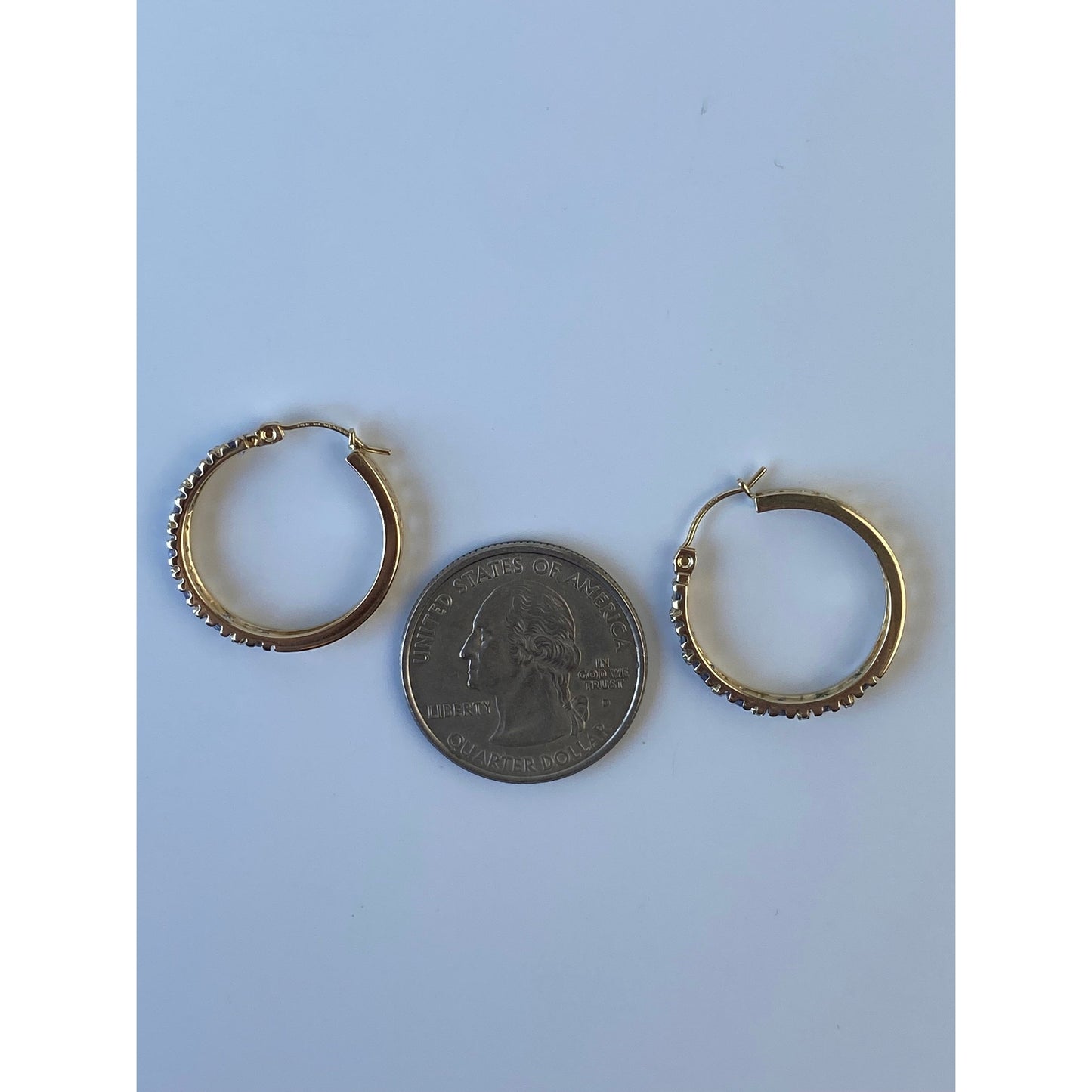 Solid 14k Yellow Gold Light Blue Cubic Zirconia Hoop Earrings