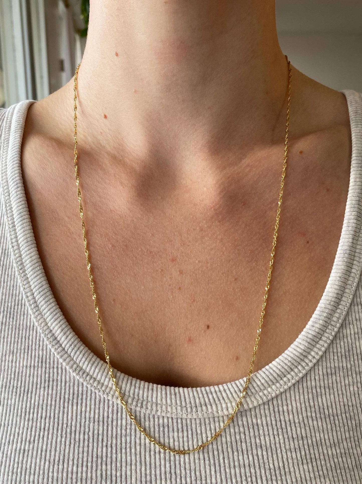 Vintage Solid 14k Yellow Gold Long Twist Chain Necklace - 24 inches