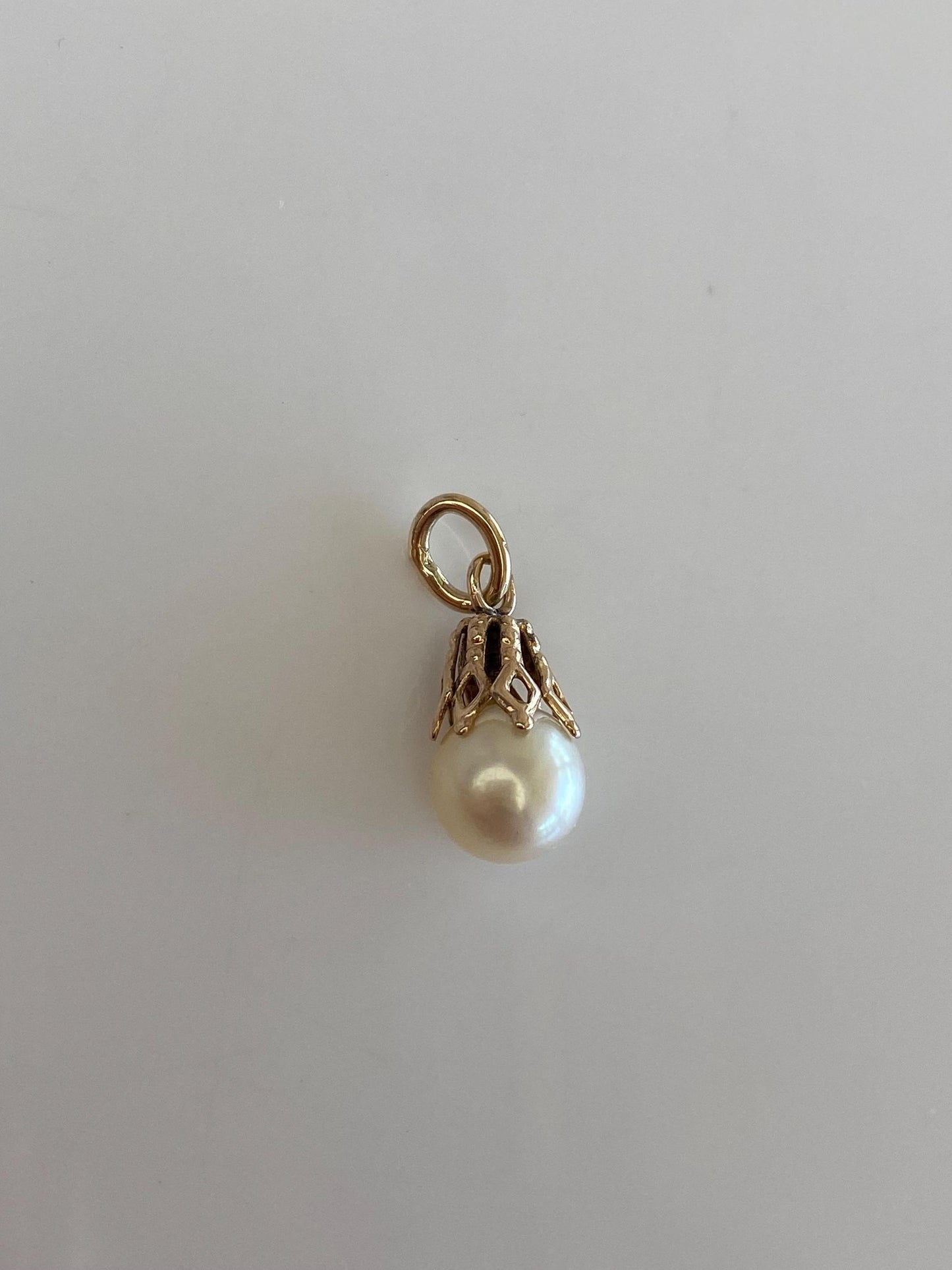 Vintage Solid 14k Yellow Gold Pearl Charm