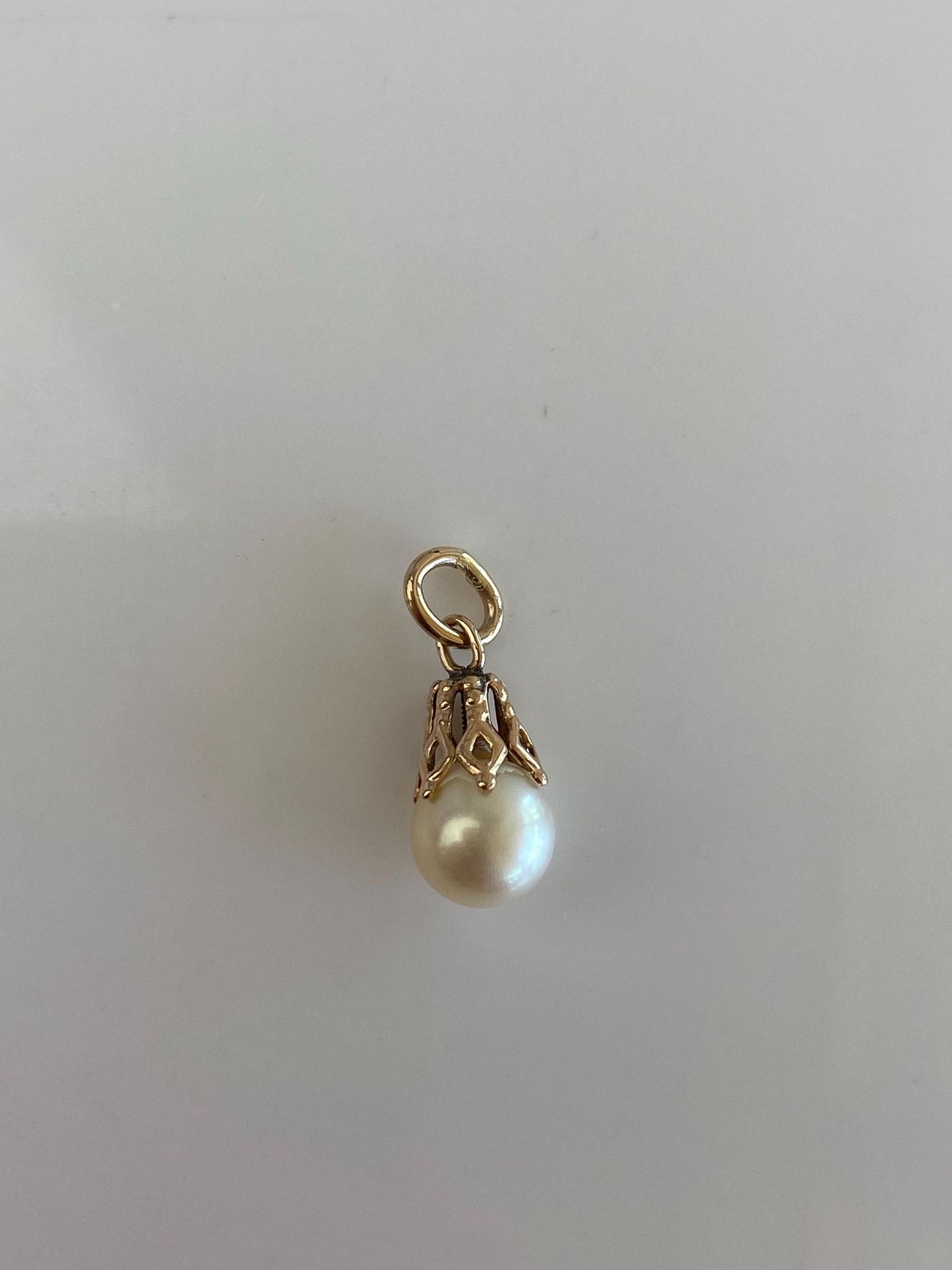 Vintage Solid 14k Yellow Gold Pearl Charm