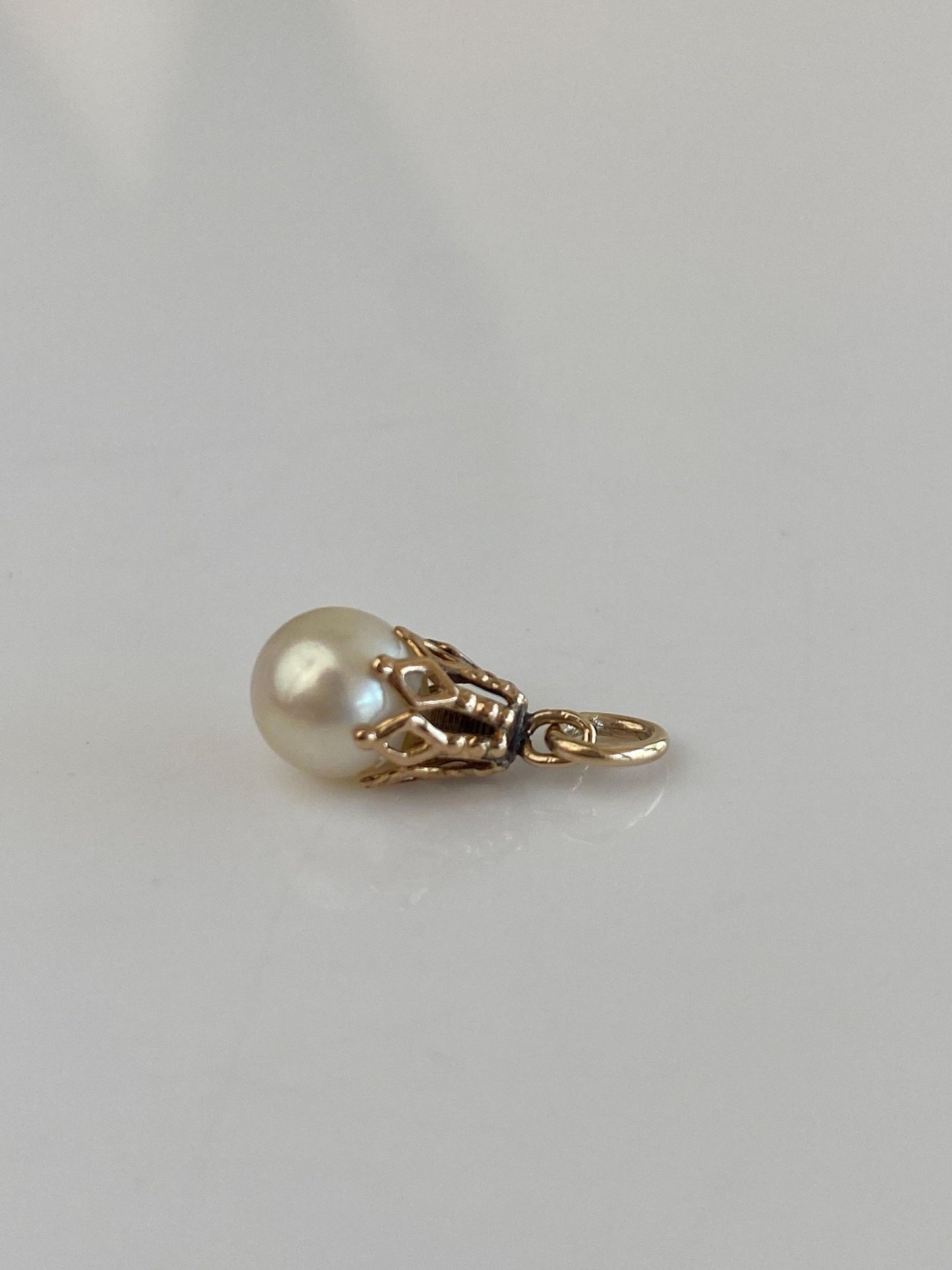 Vintage Solid 14k Yellow Gold Pearl Charm