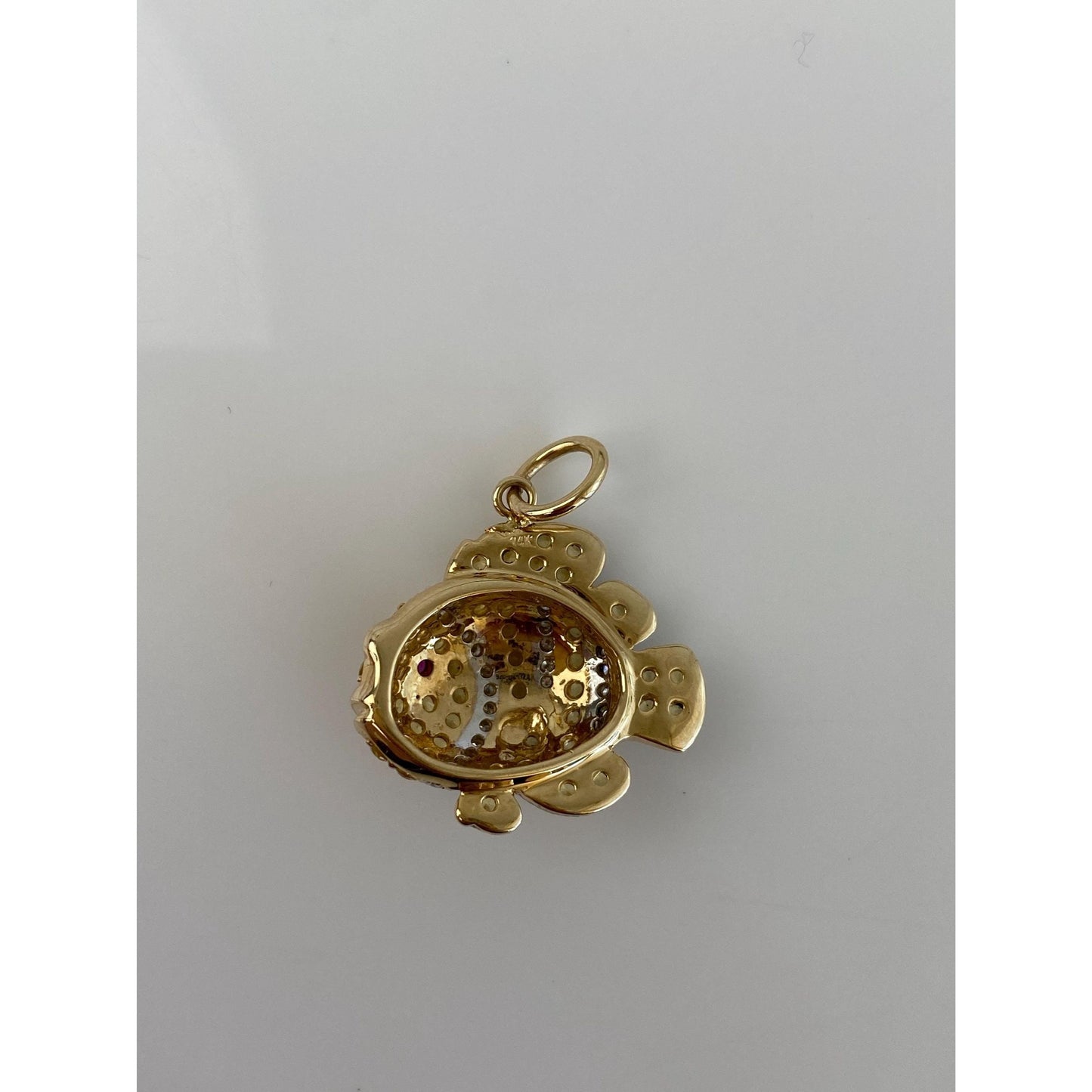 Vintage Solid 14k Yellow Gold Diamond Yellow Sapphire Ruby Fish Charm