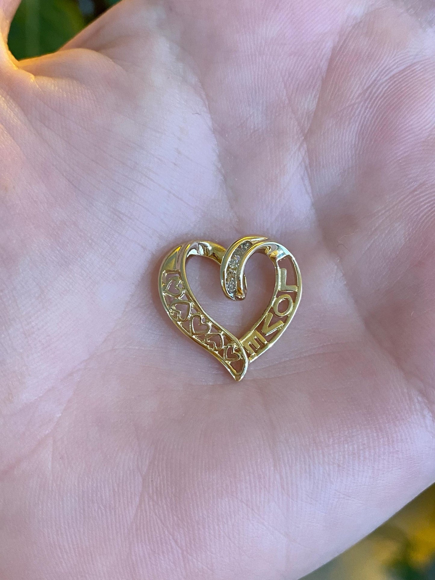 Vintage Solid 10k Yellow Gold Diamond 'Love' Heart Charm