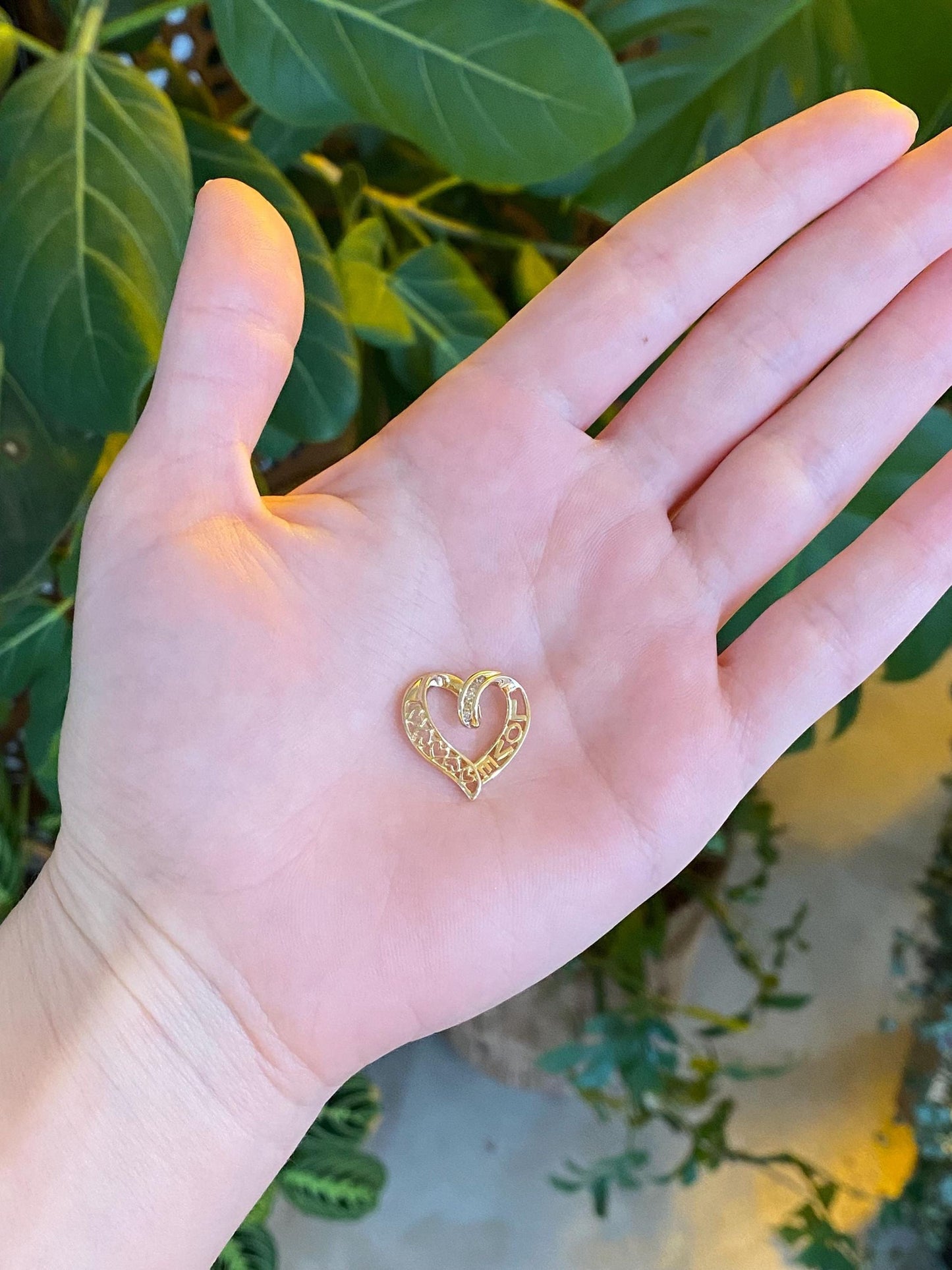 Vintage Solid 10k Yellow Gold Diamond 'Love' Heart Charm