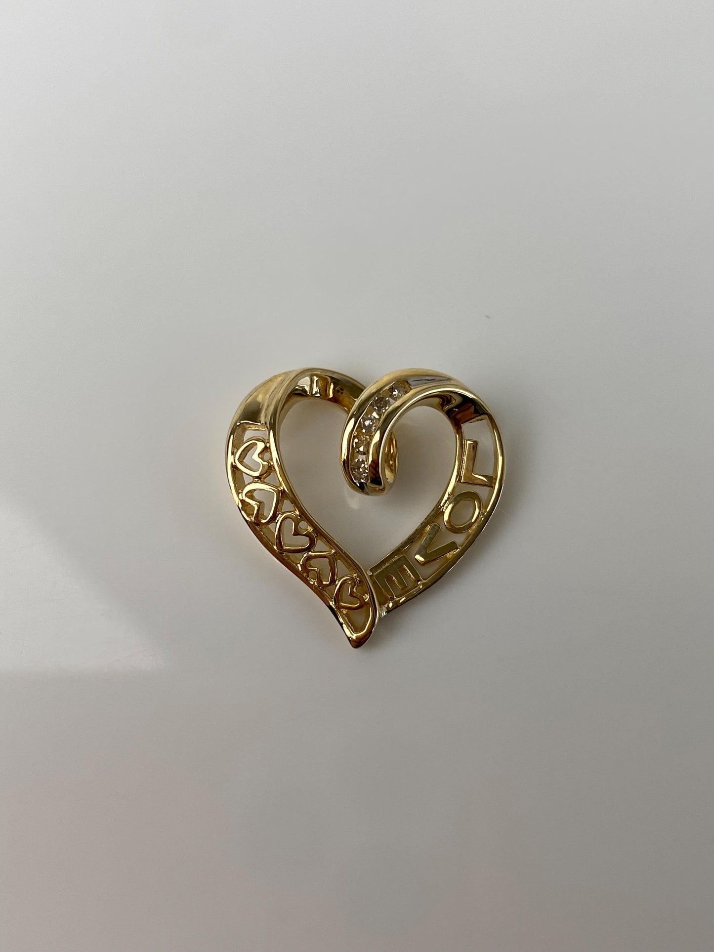 Vintage Solid 10k Yellow Gold Diamond 'Love' Heart Charm
