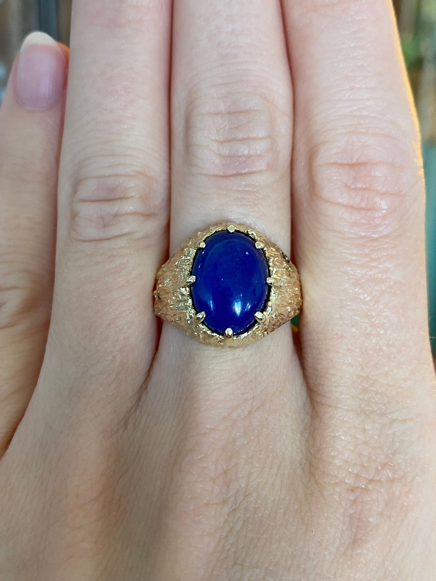 Solid 14k Blue Lapis Lazuli Textured Ring - Size 7.75
