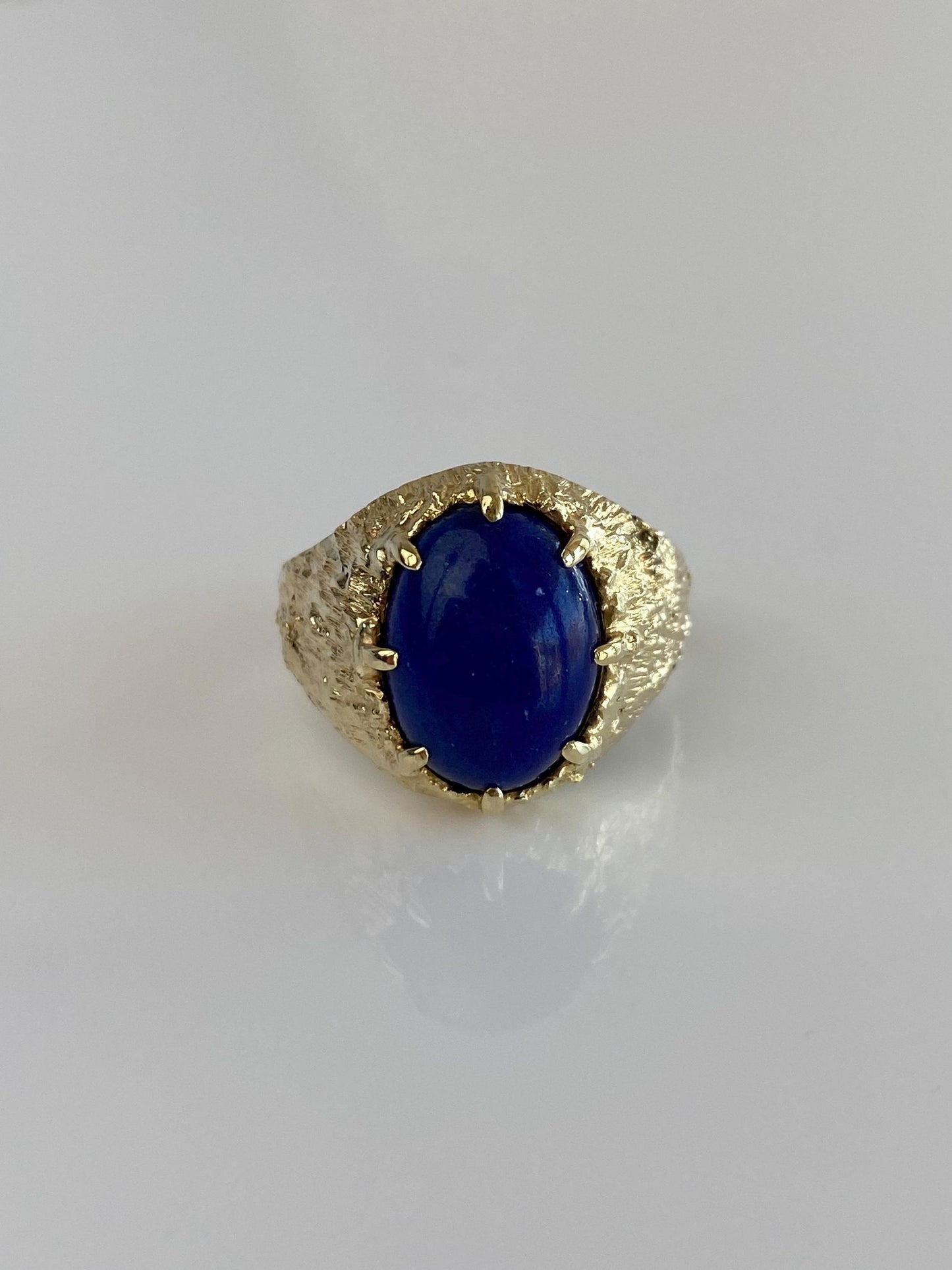 Solid 14k Blue Lapis Lazuli Textured Ring - Size 7.75