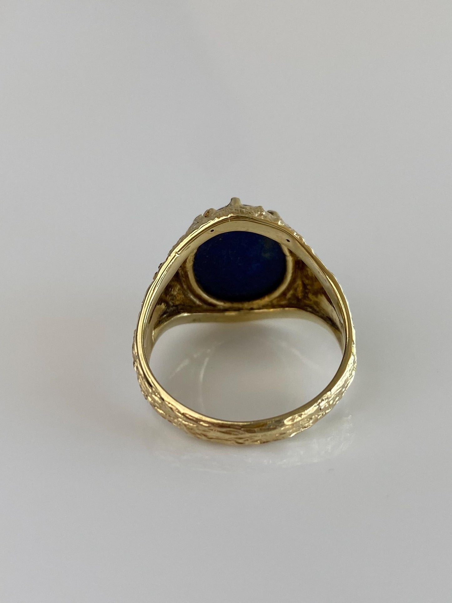 Solid 14k Blue Lapis Lazuli Textured Ring - Size 7.75