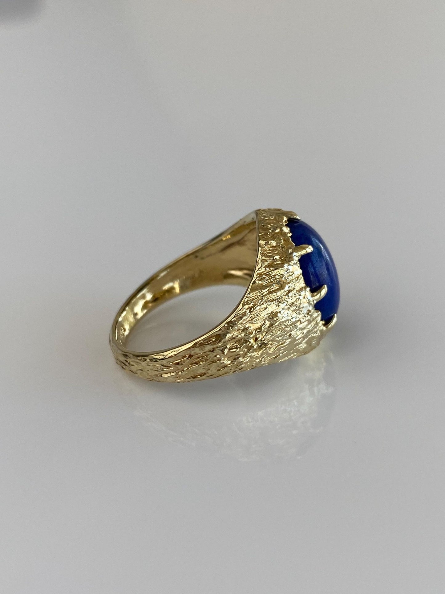 Solid 14k Blue Lapis Lazuli Textured Ring - Size 7.75