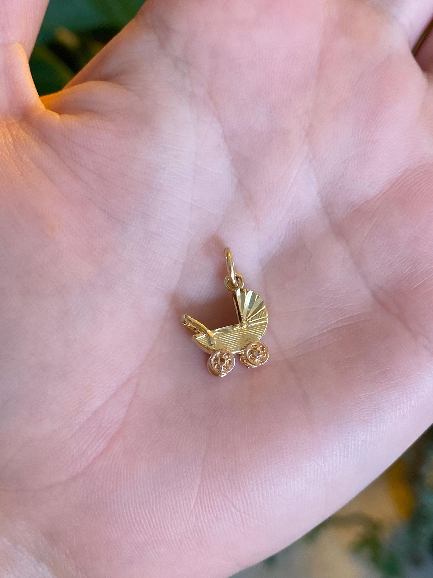 Vintage Solid 14k Yellow & Rose Gold Articulated Stroller Charm