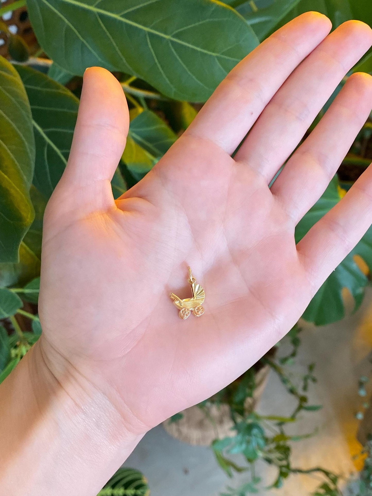 Vintage Solid 14k Yellow & Rose Gold Articulated Stroller Charm