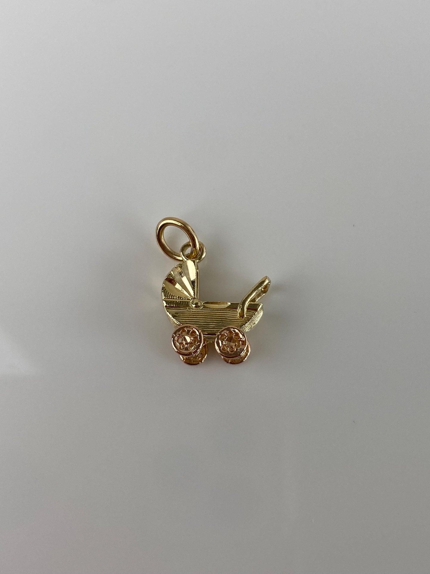 Vintage Solid 14k Yellow & Rose Gold Articulated Stroller Charm