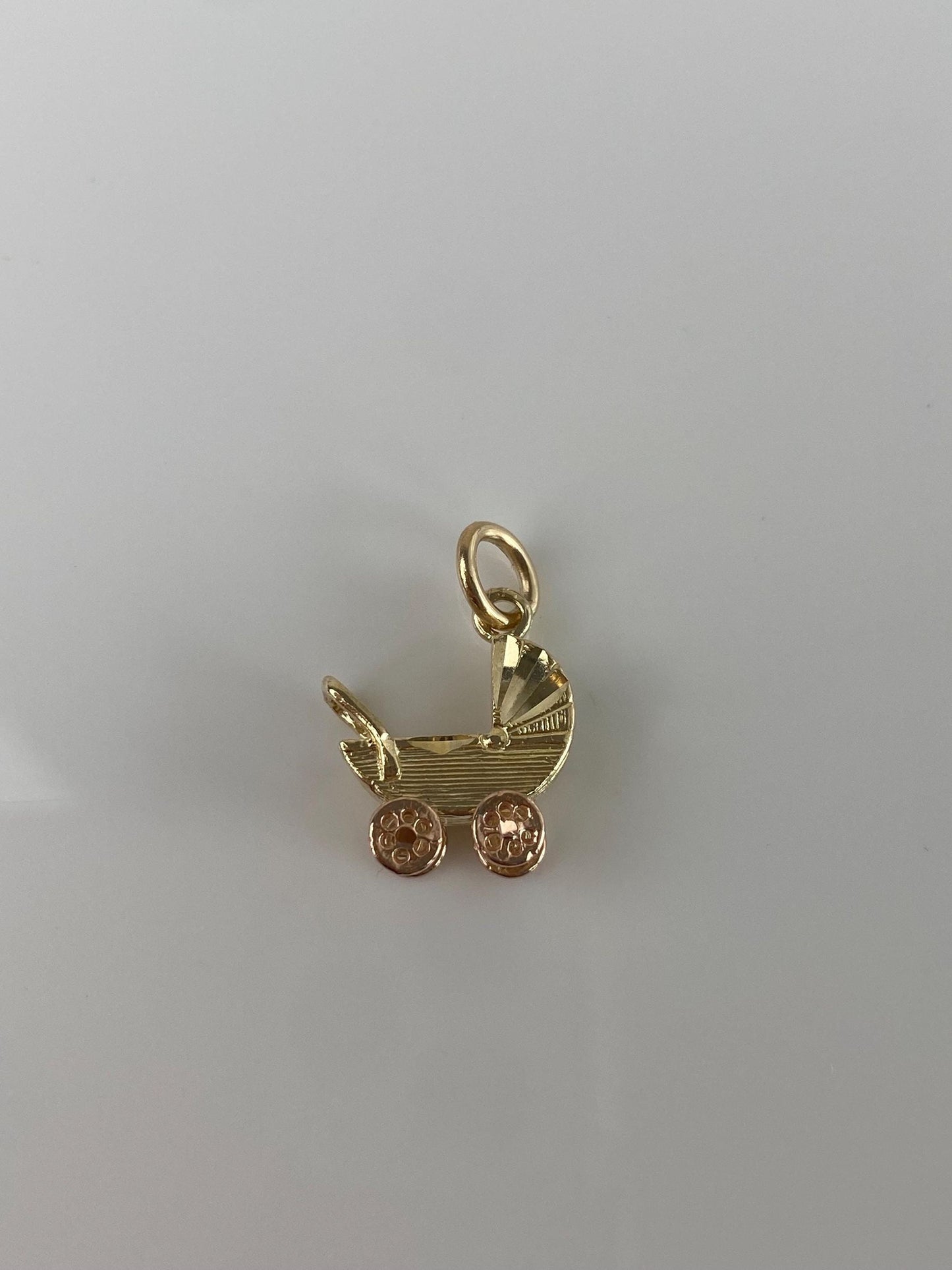 Vintage Solid 14k Yellow & Rose Gold Articulated Stroller Charm