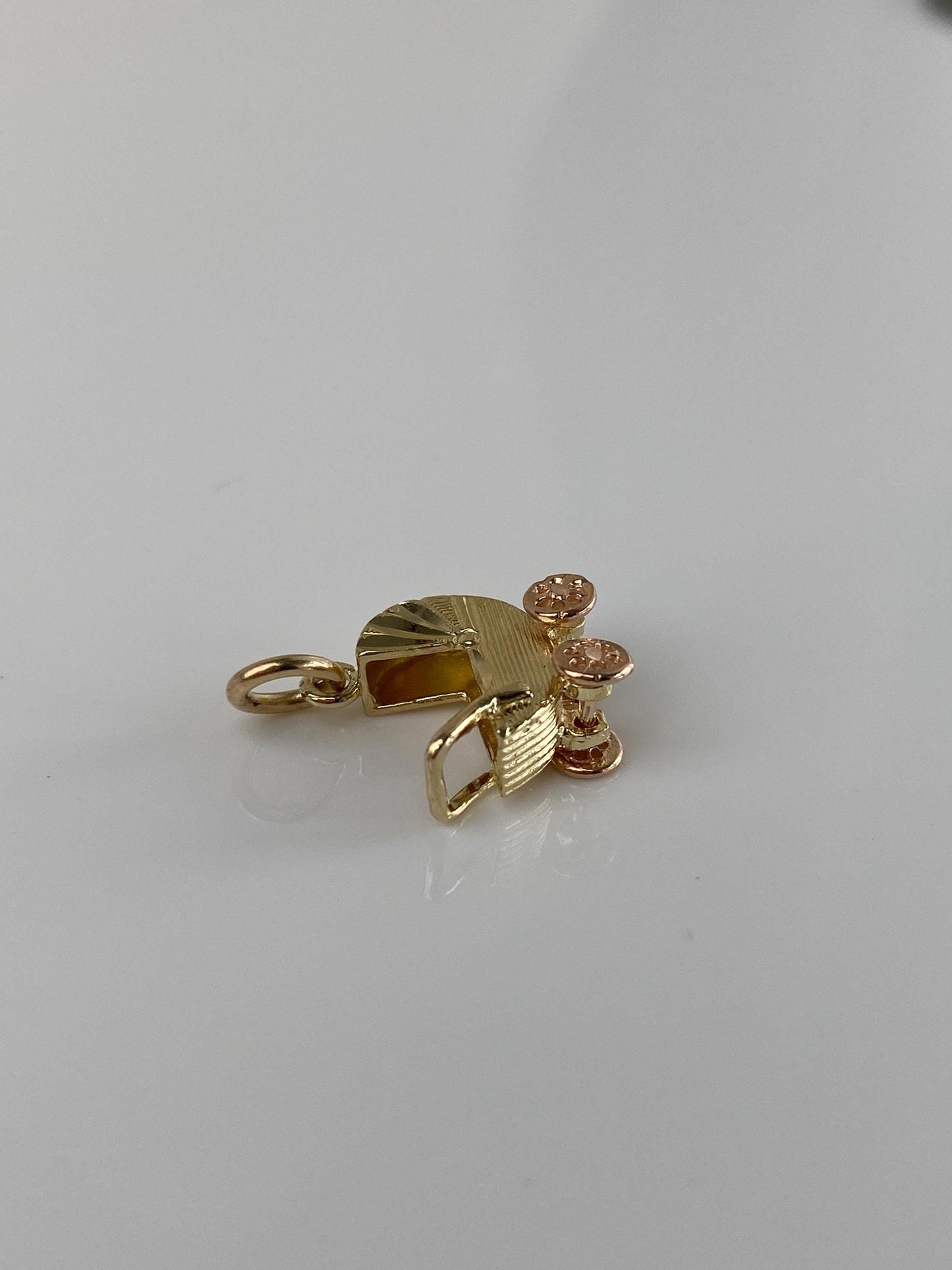 Vintage Solid 14k Yellow & Rose Gold Articulated Stroller Charm