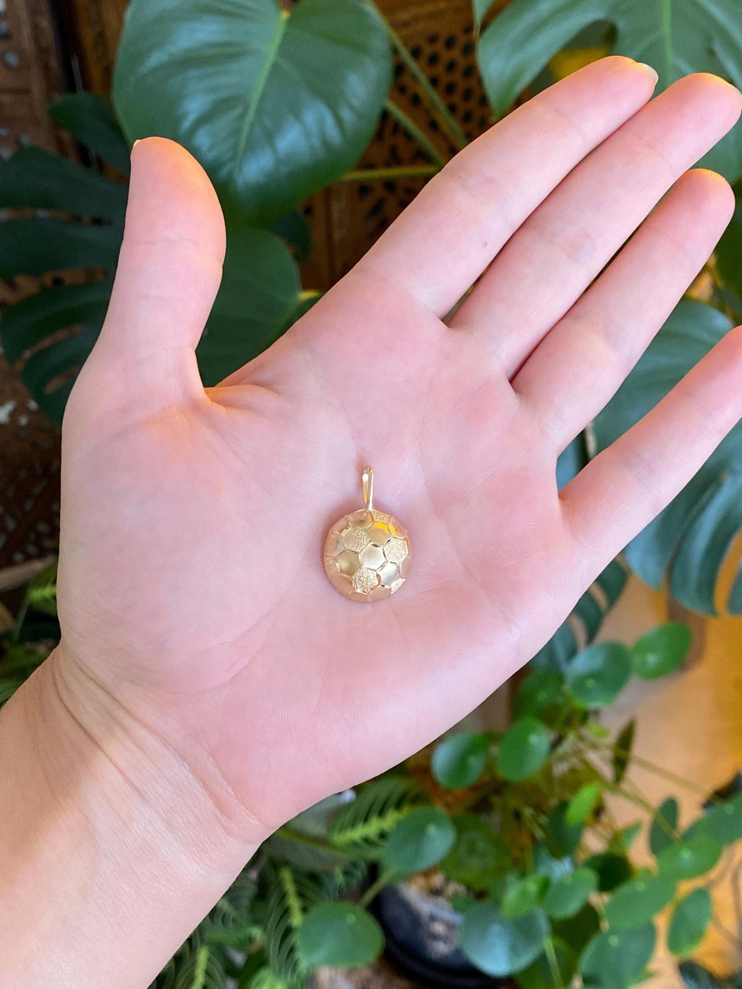 Vintage Solid 14k Yellow Gold Satin Shiny Diamond Cut Soccer Ball Charm