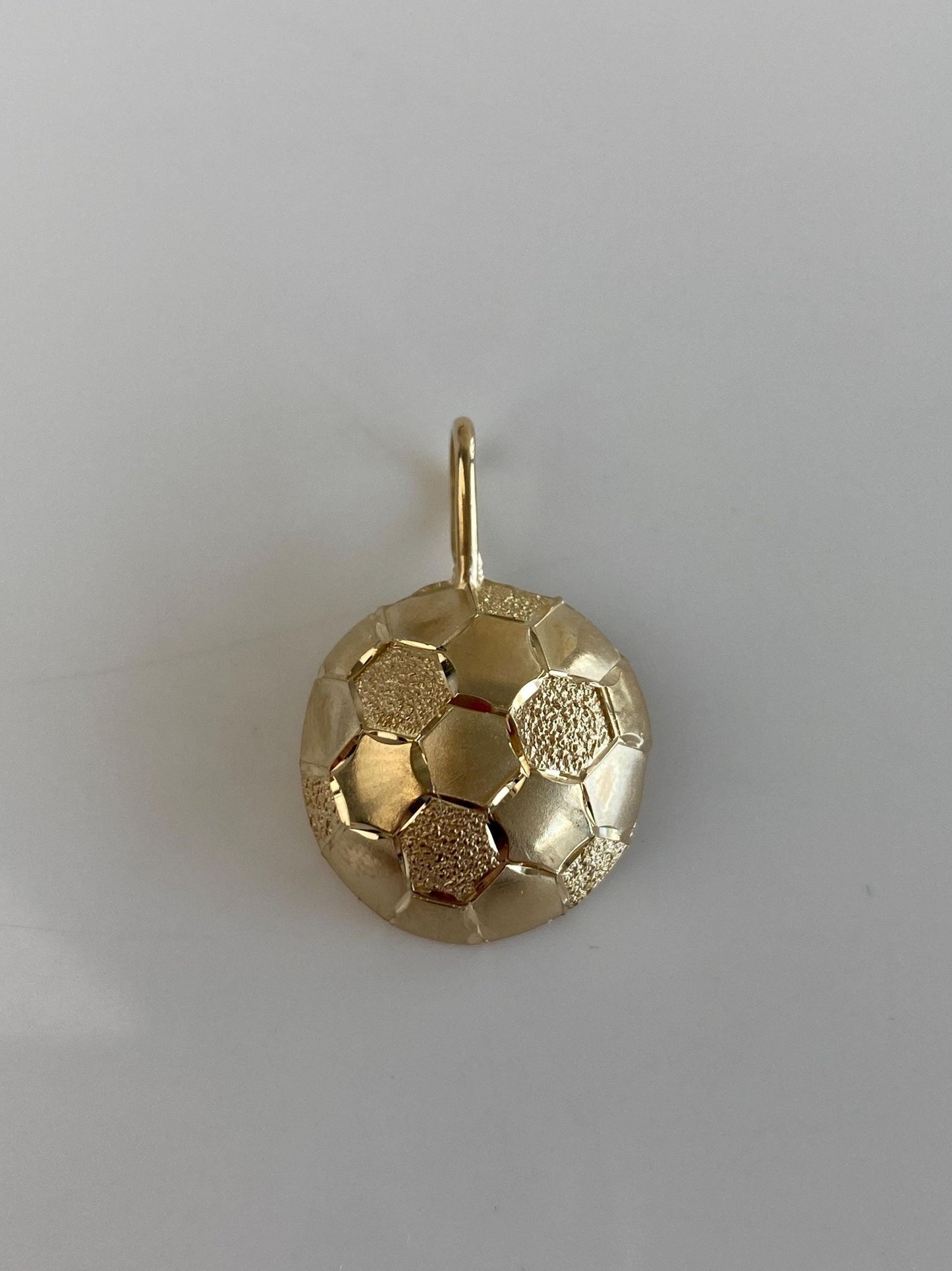 Vintage Solid 14k Yellow Gold Satin Shiny Diamond Cut Soccer Ball Charm