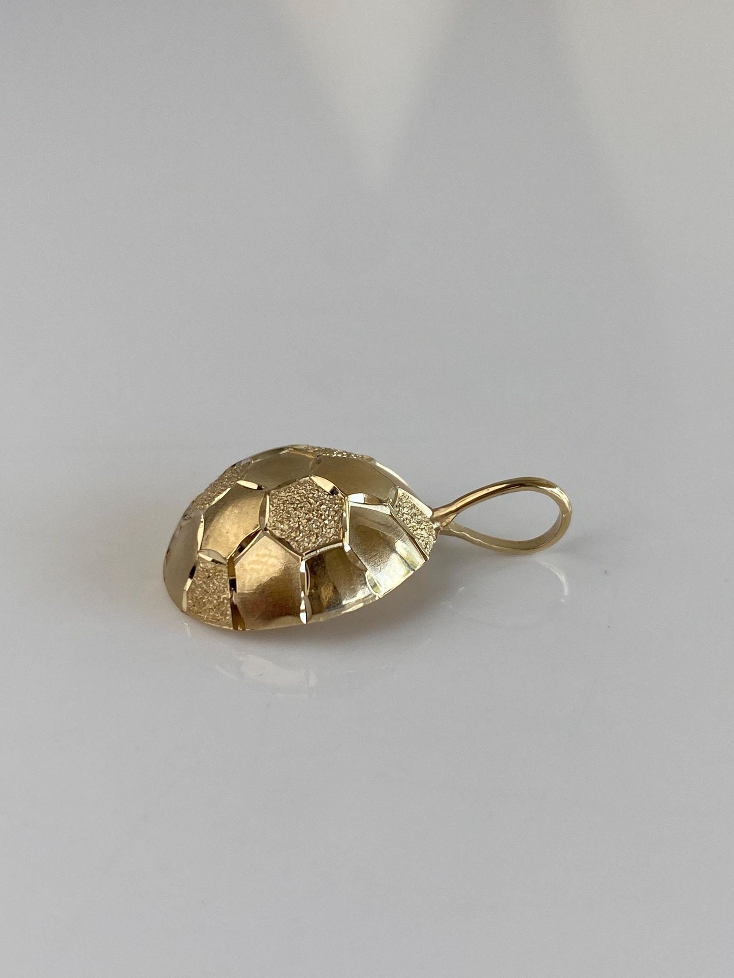 Vintage Solid 14k Yellow Gold Satin Shiny Diamond Cut Soccer Ball Charm