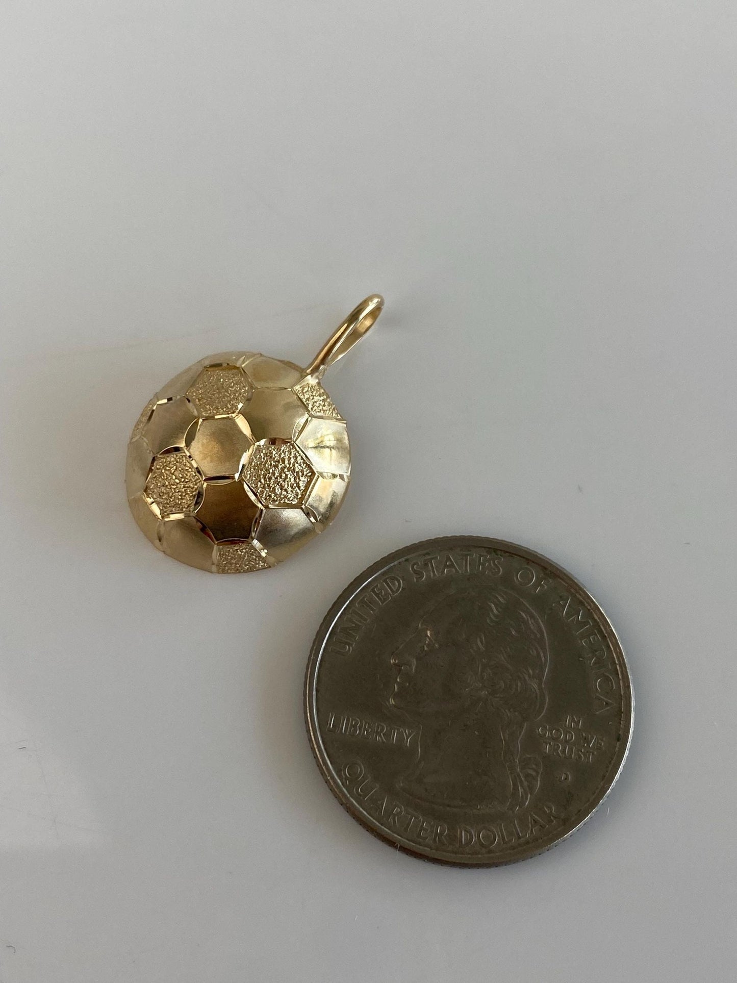 Vintage Solid 14k Yellow Gold Satin Shiny Diamond Cut Soccer Ball Charm