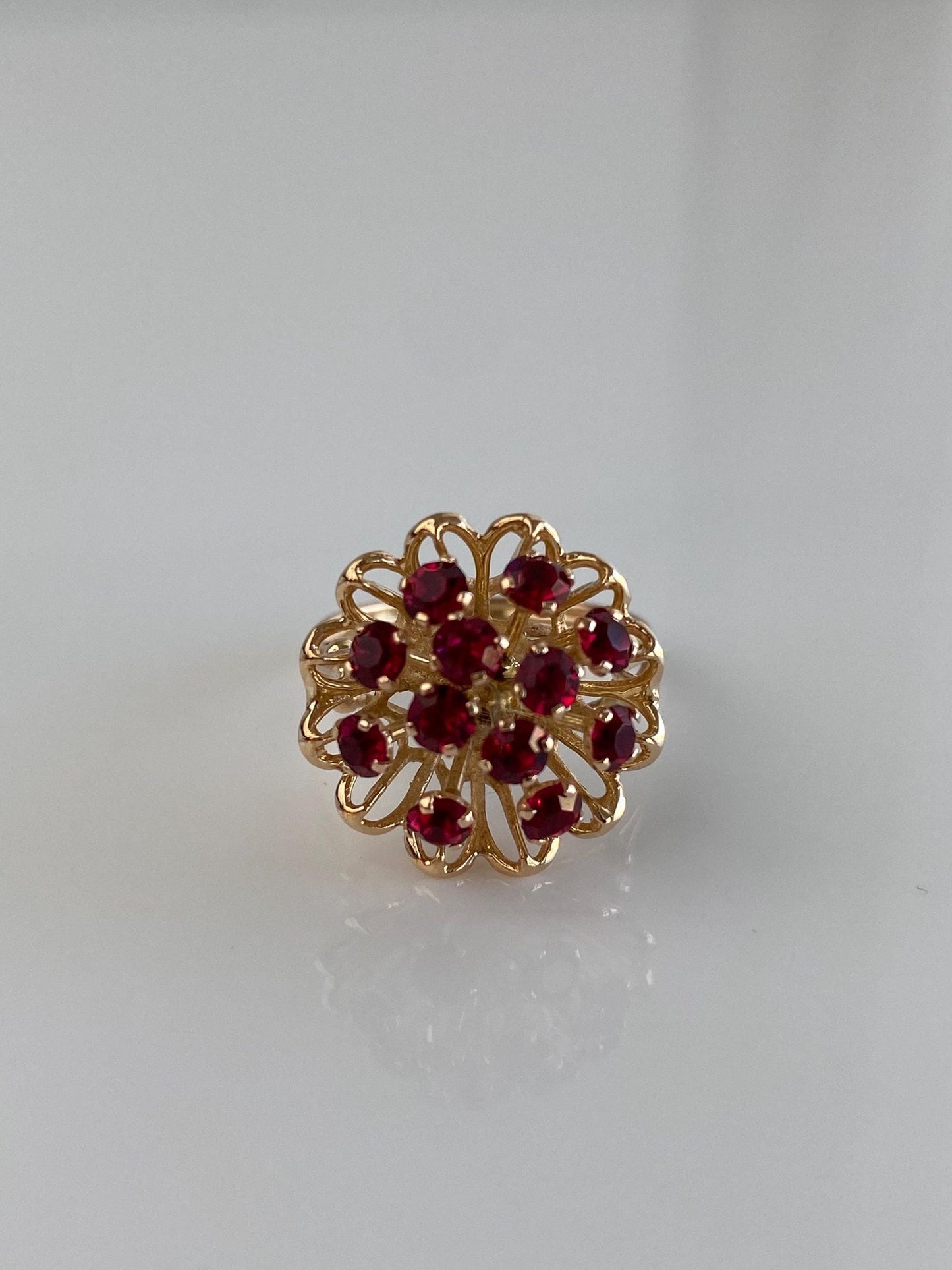 Vintage Solid 14k Yellow Gold Pink Cubic Zirconia Cluster Ring - Size 6.25