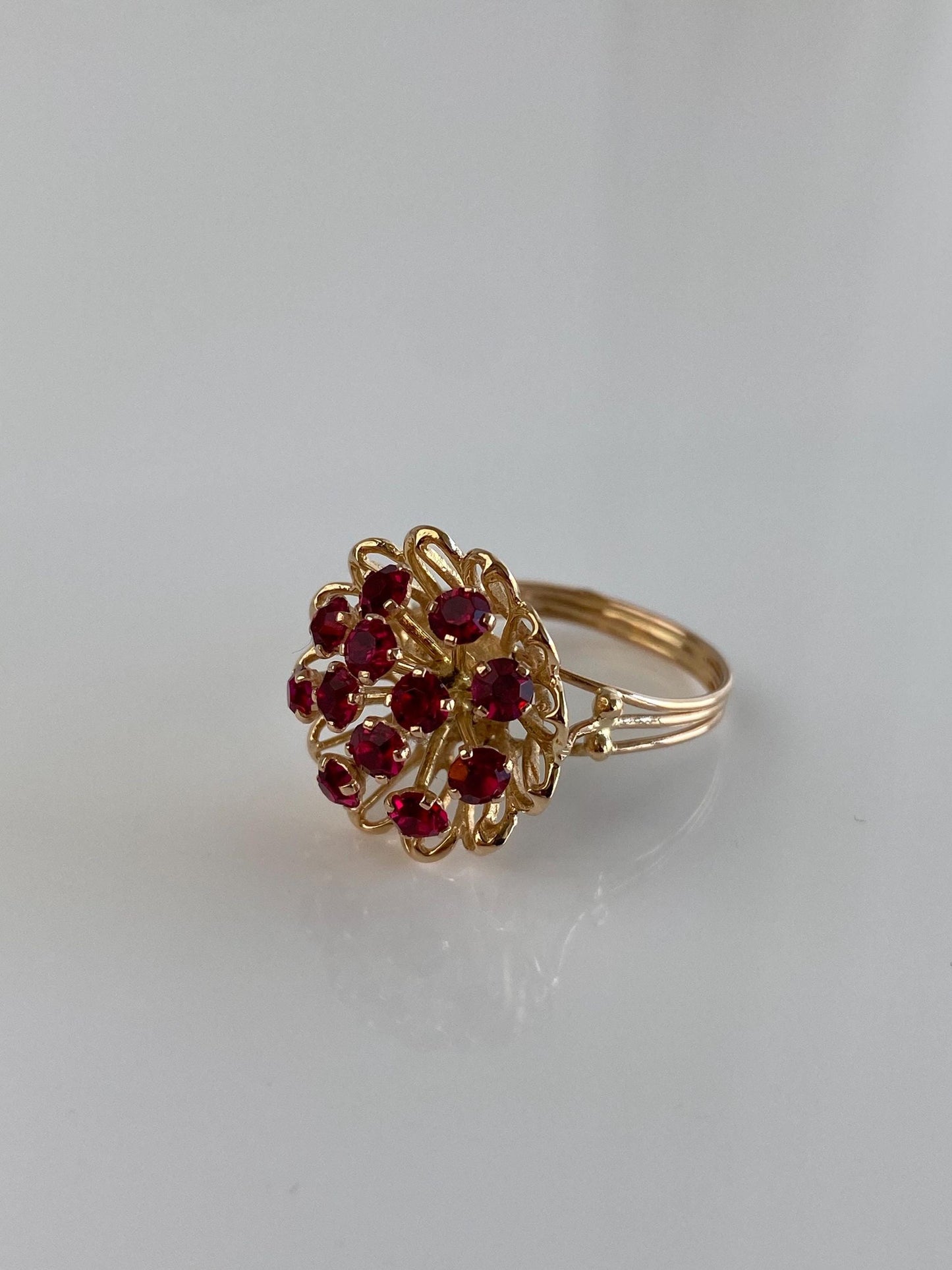 Vintage Solid 14k Yellow Gold Pink Cubic Zirconia Cluster Ring - Size 6.25