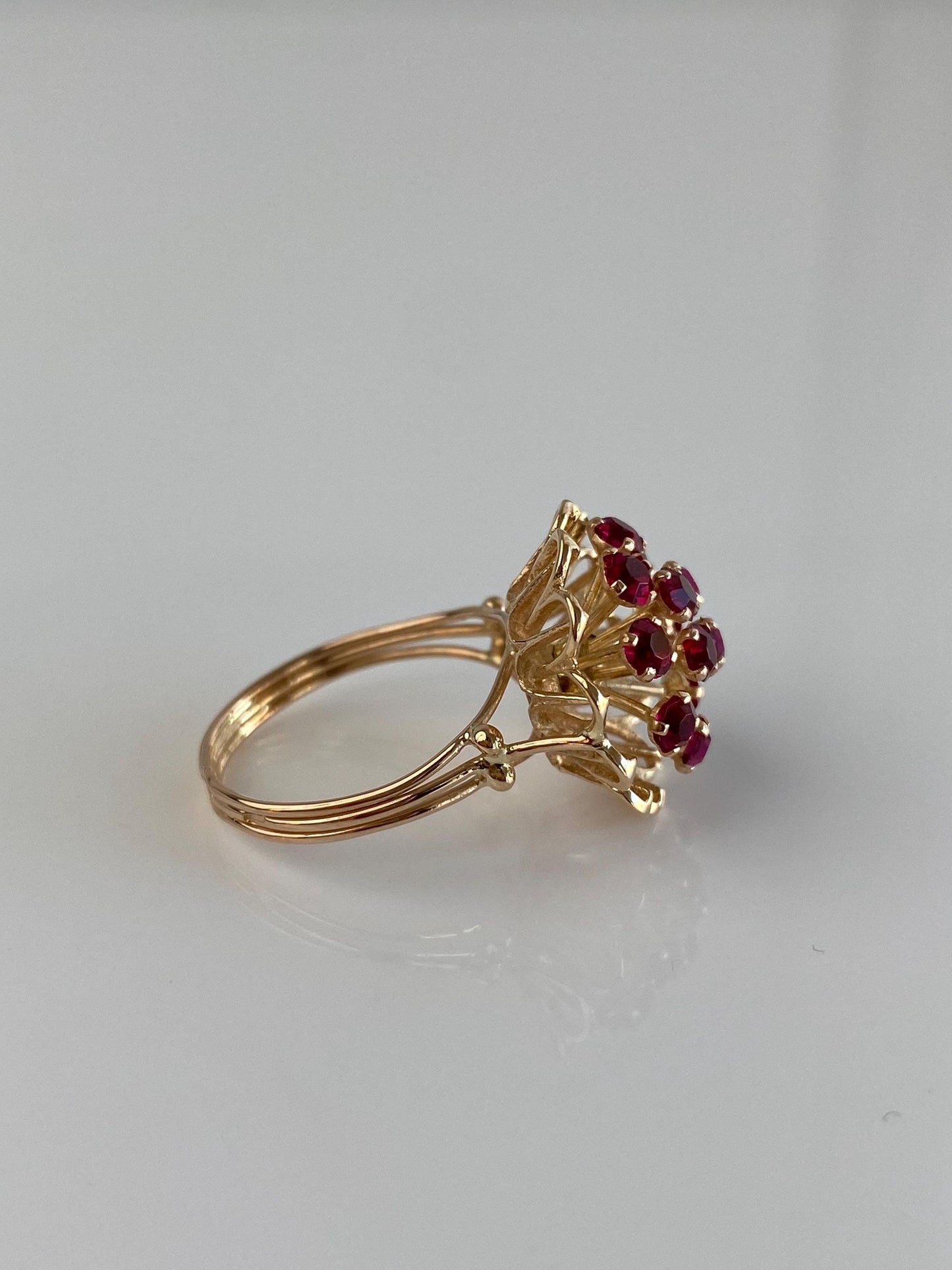 Vintage Solid 14k Yellow Gold Pink Cubic Zirconia Cluster Ring - Size 6.25