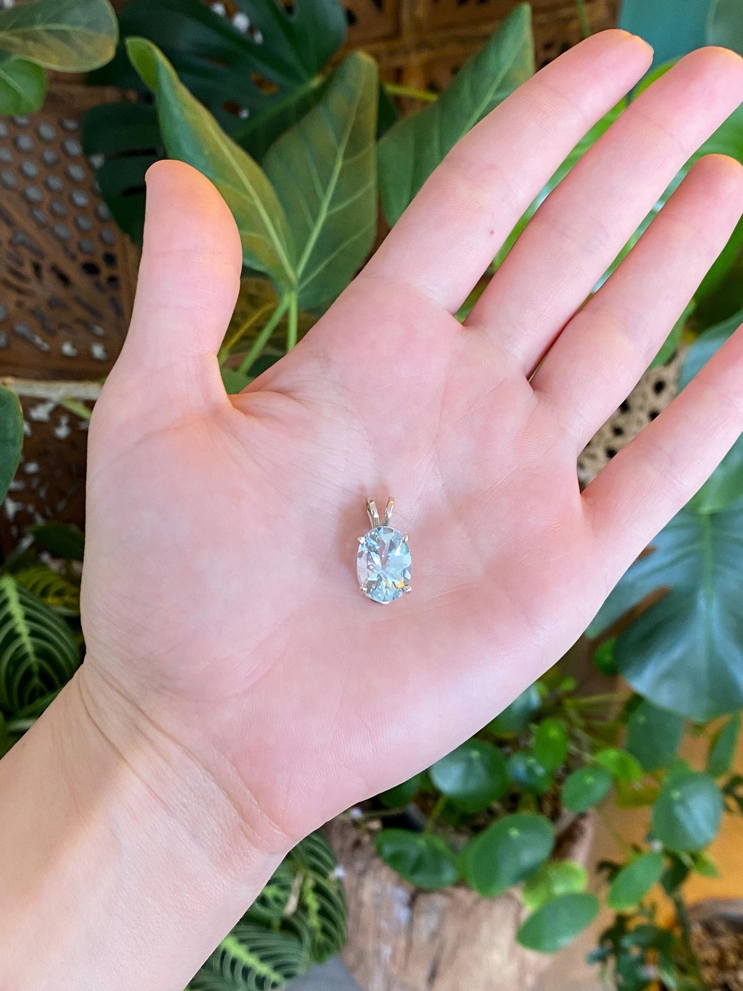 Solid 14k White Gold Aquamarine Charm