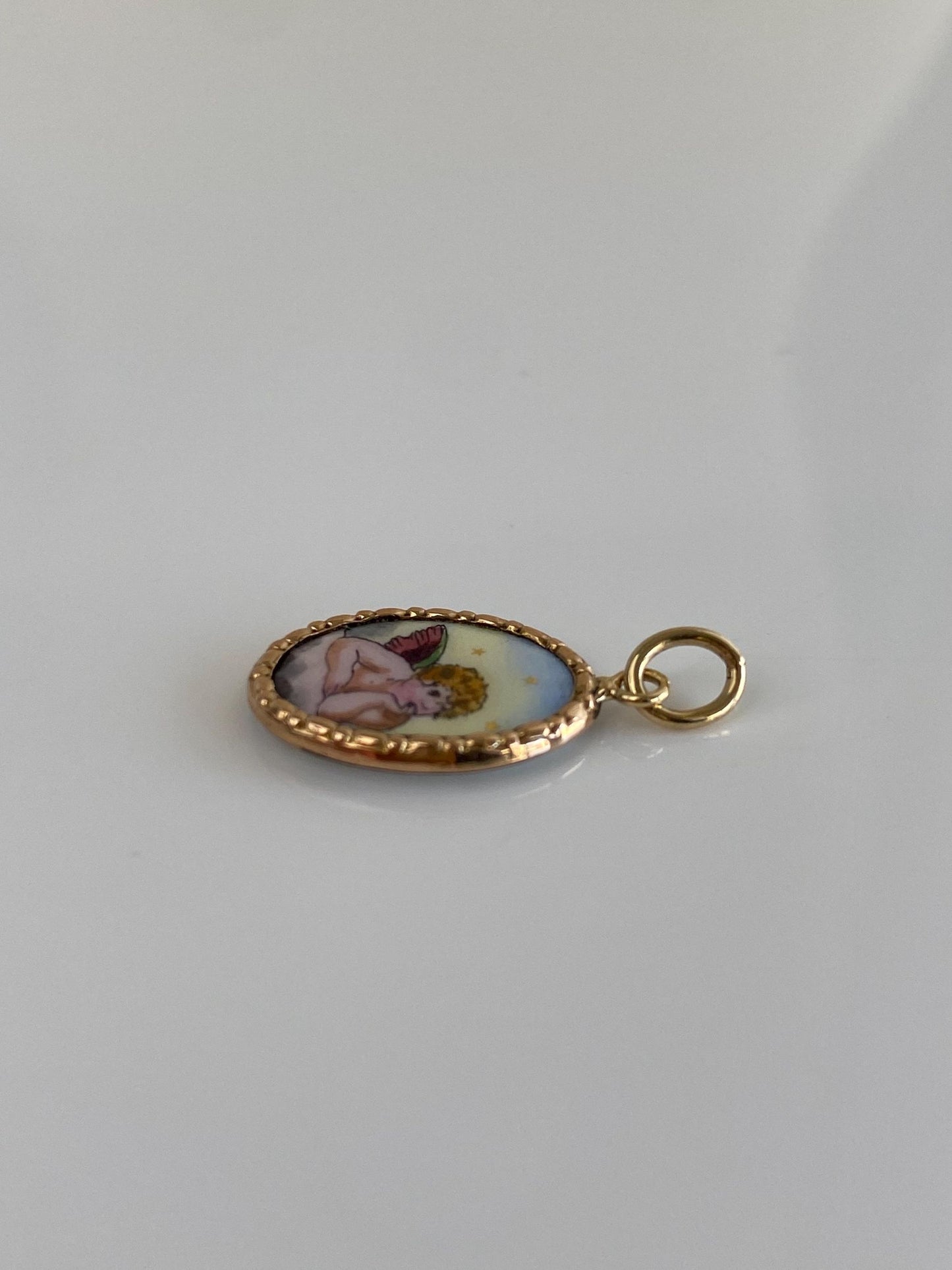 Vintage Solid 14k Yellow Gold Enamel Angel Cherub Charm