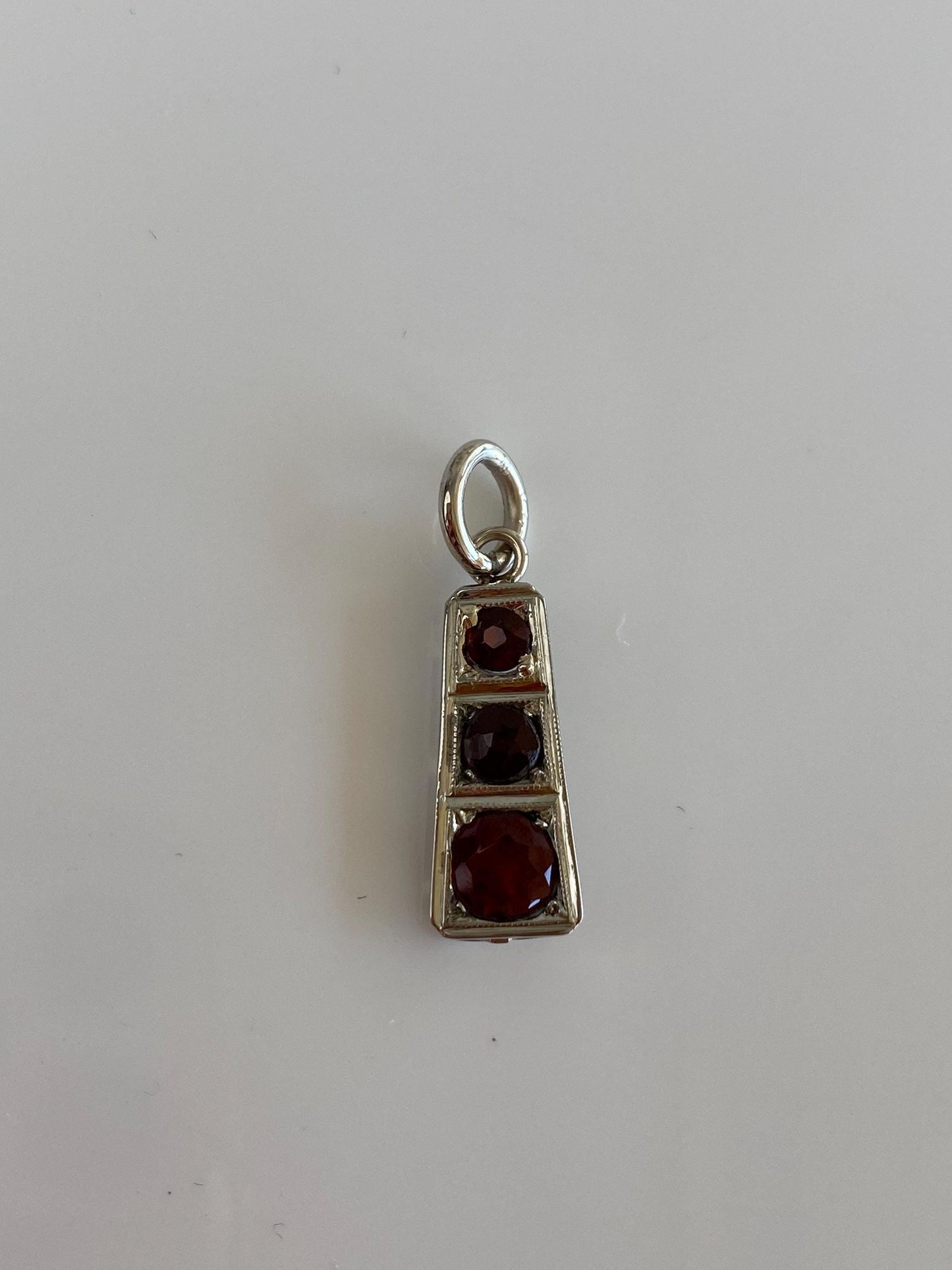 Vintage Solid 14k White Gold Triple Garnet Charm