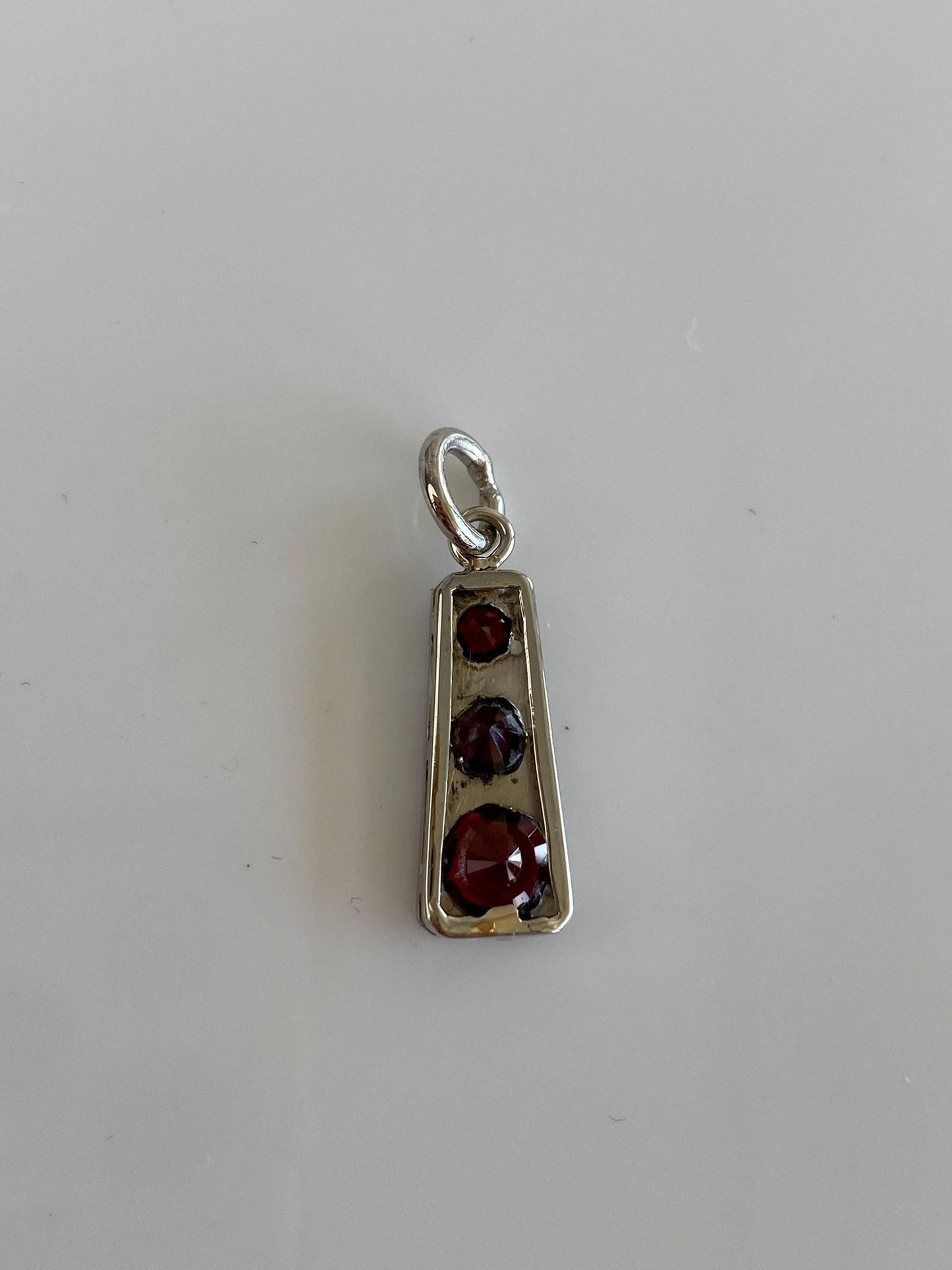 Vintage Solid 14k White Gold Triple Garnet Charm