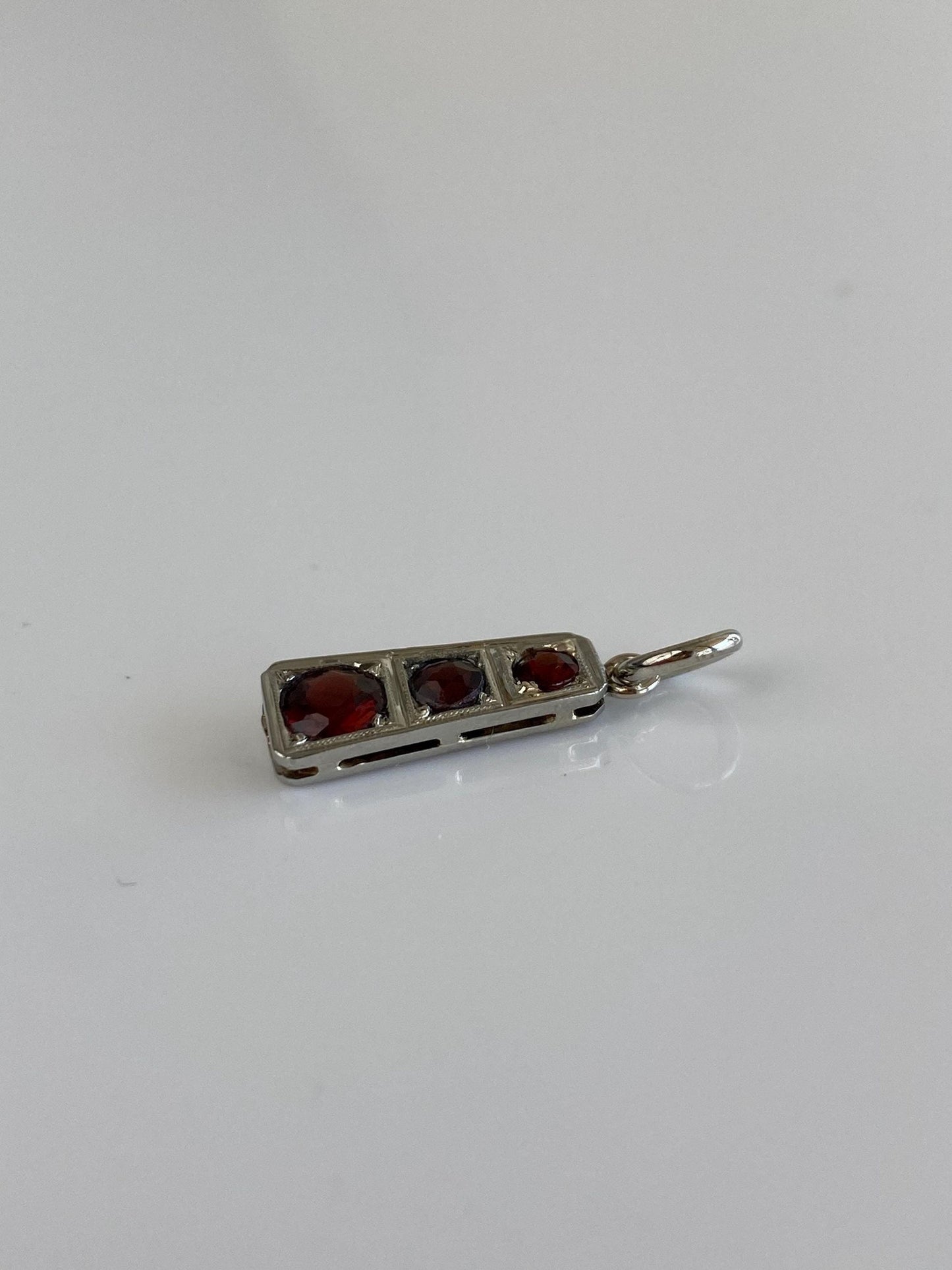 Vintage Solid 14k White Gold Triple Garnet Charm