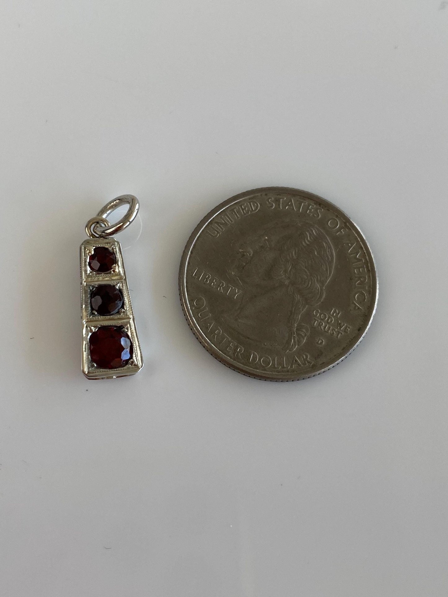 Vintage Solid 14k White Gold Triple Garnet Charm